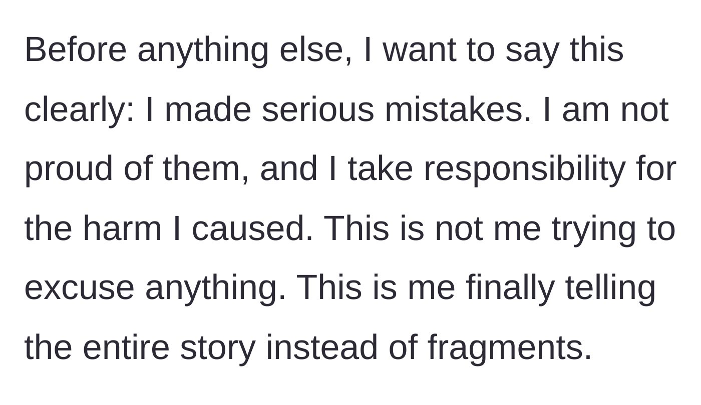 Story part 6 - Husband begins a massive update, taking accountability for his mistakes.