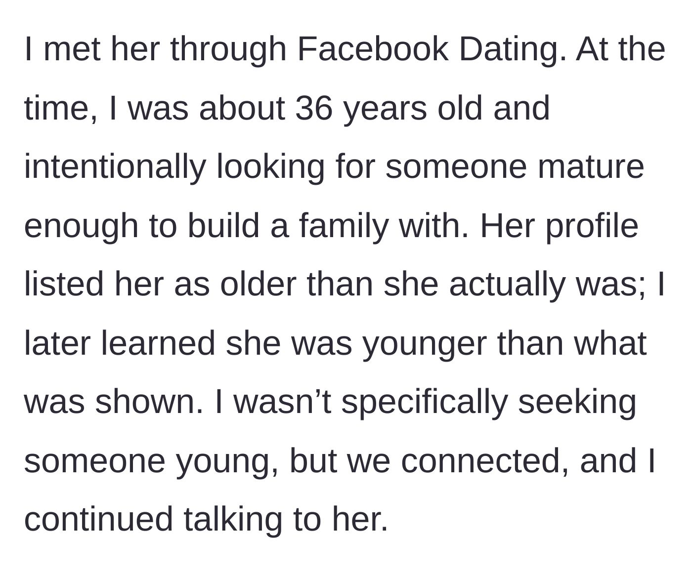 Story part 7 - How they met on a dating app and her age deception.