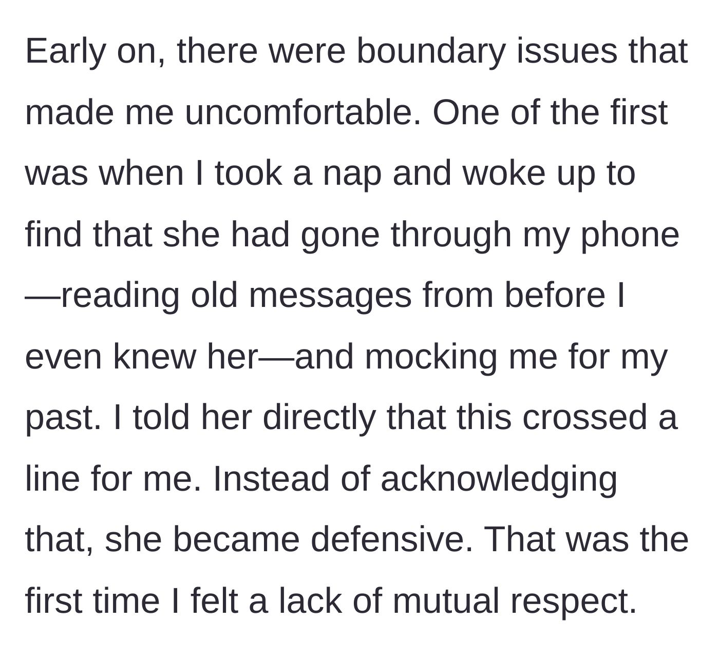 Story part 9 - Wife goes through his phone and mocks his past early on.