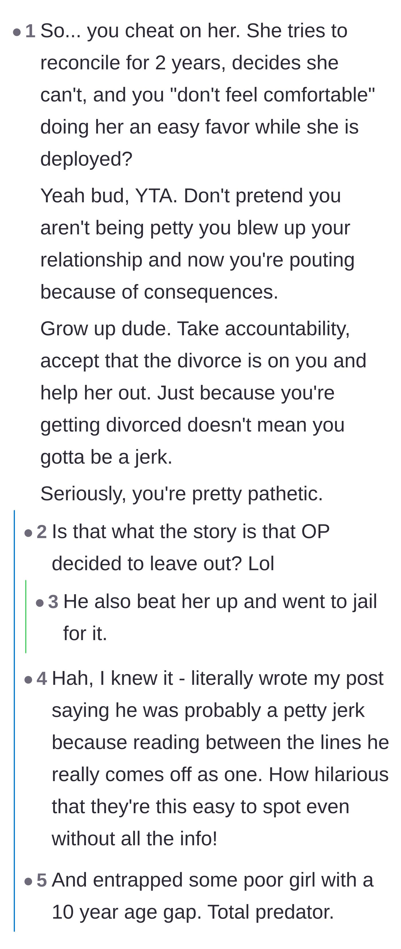 Comment thread 5 - The internet calling out the husband's profound lack of accountability and disturbing behavior.