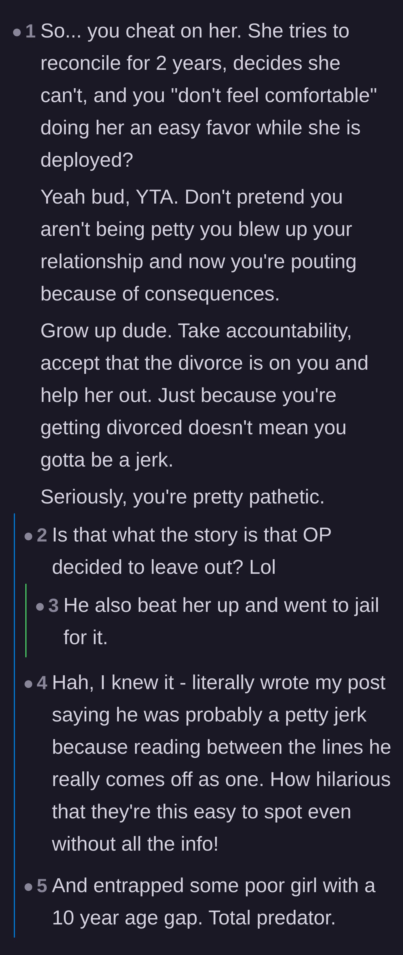 Comment thread 5 - The internet calling out the husband's profound lack of accountability and disturbing behavior.