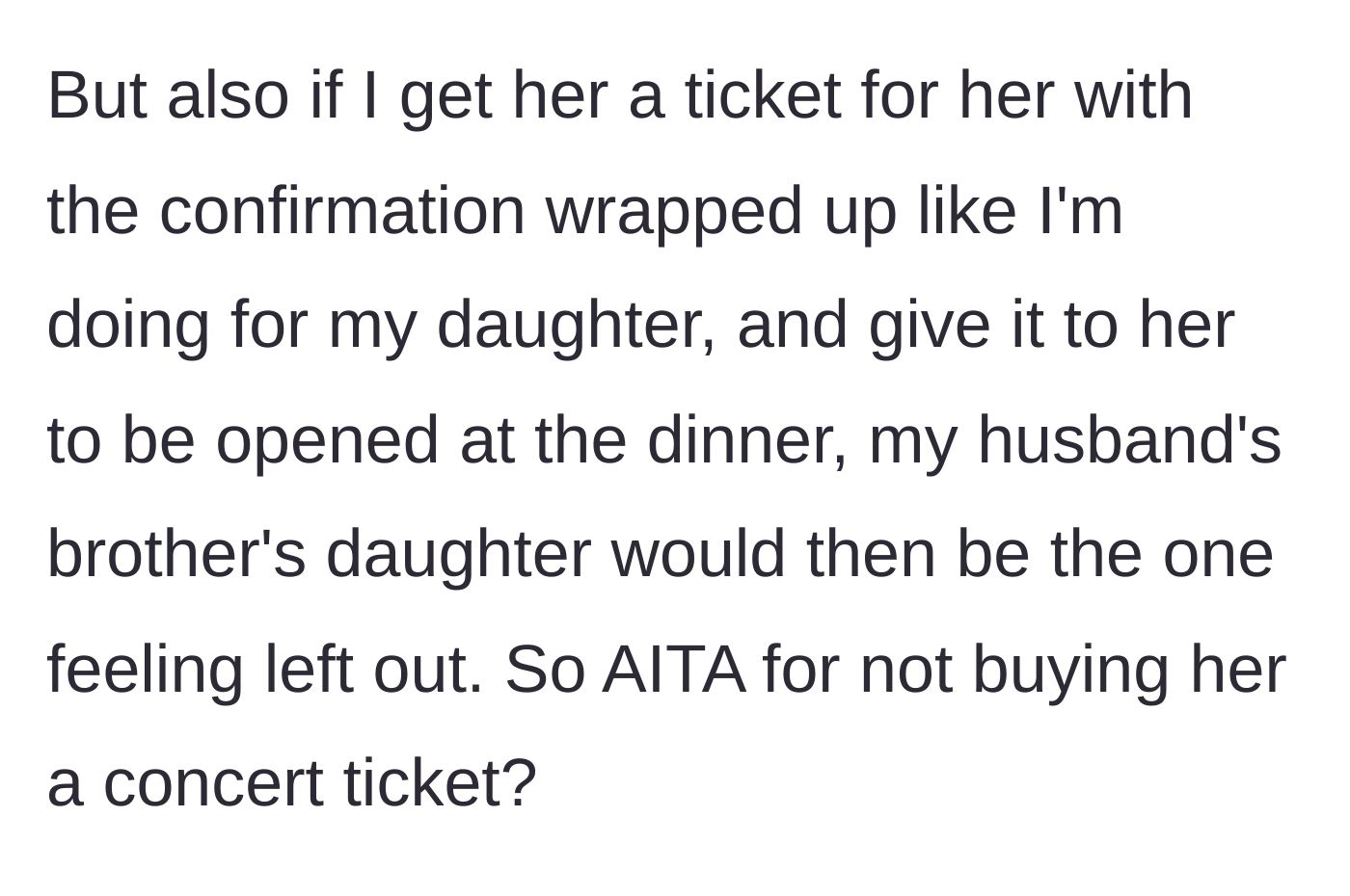 Story part 5 - The mom realizing that buying a ticket for one niece means leaving another niece out.