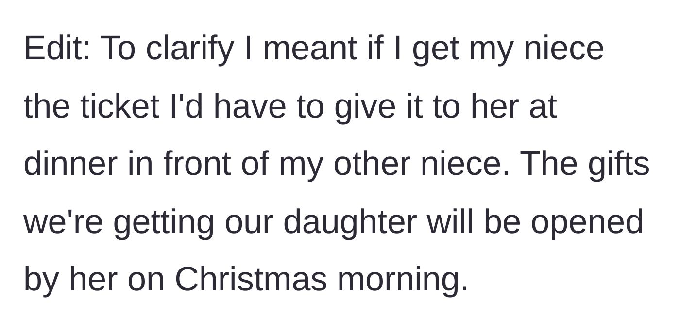 Story part 6 - An update clarifying the chaotic holiday dinner gift exchange timeline.