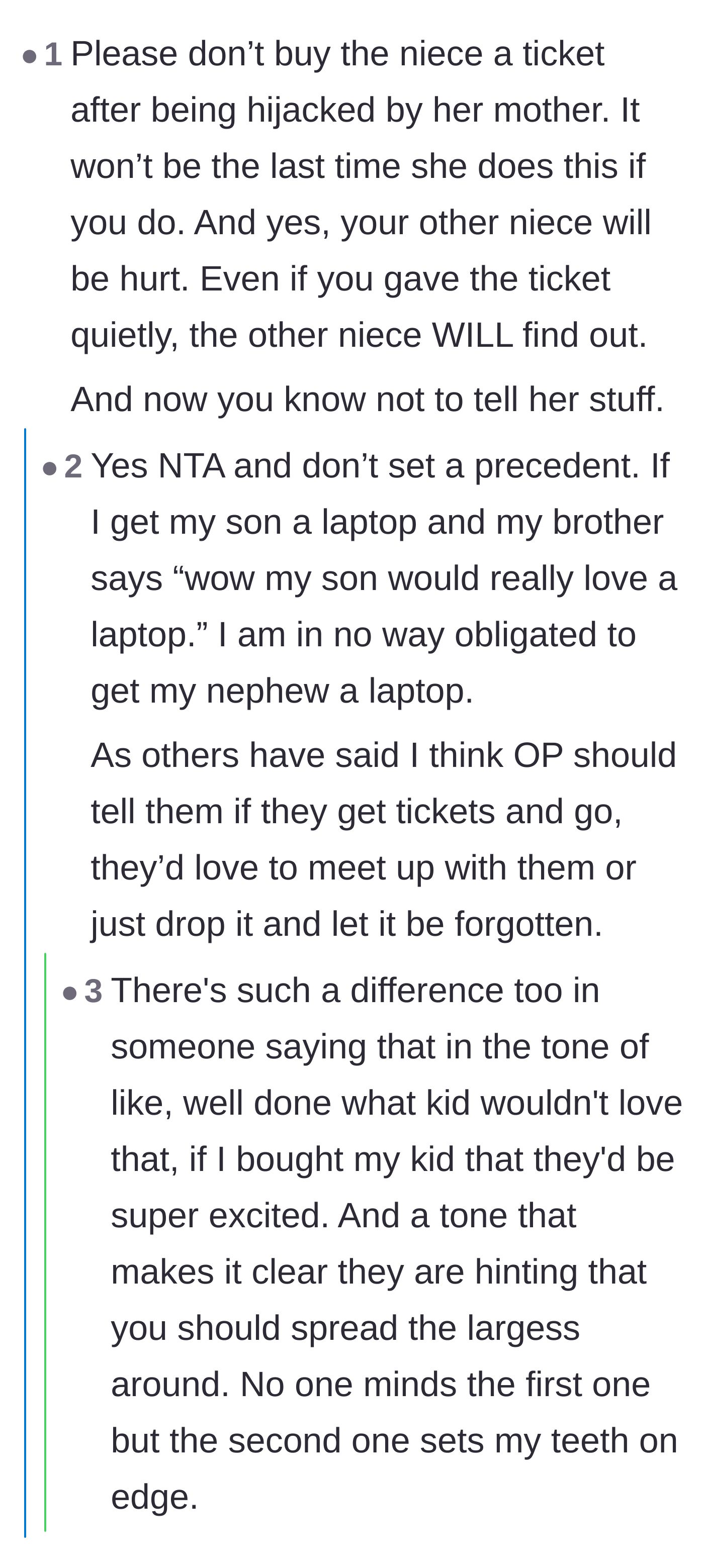 Comment thread 4 - Warnings about how caving to this guilt trip will only set a terrible precedent for future holidays.