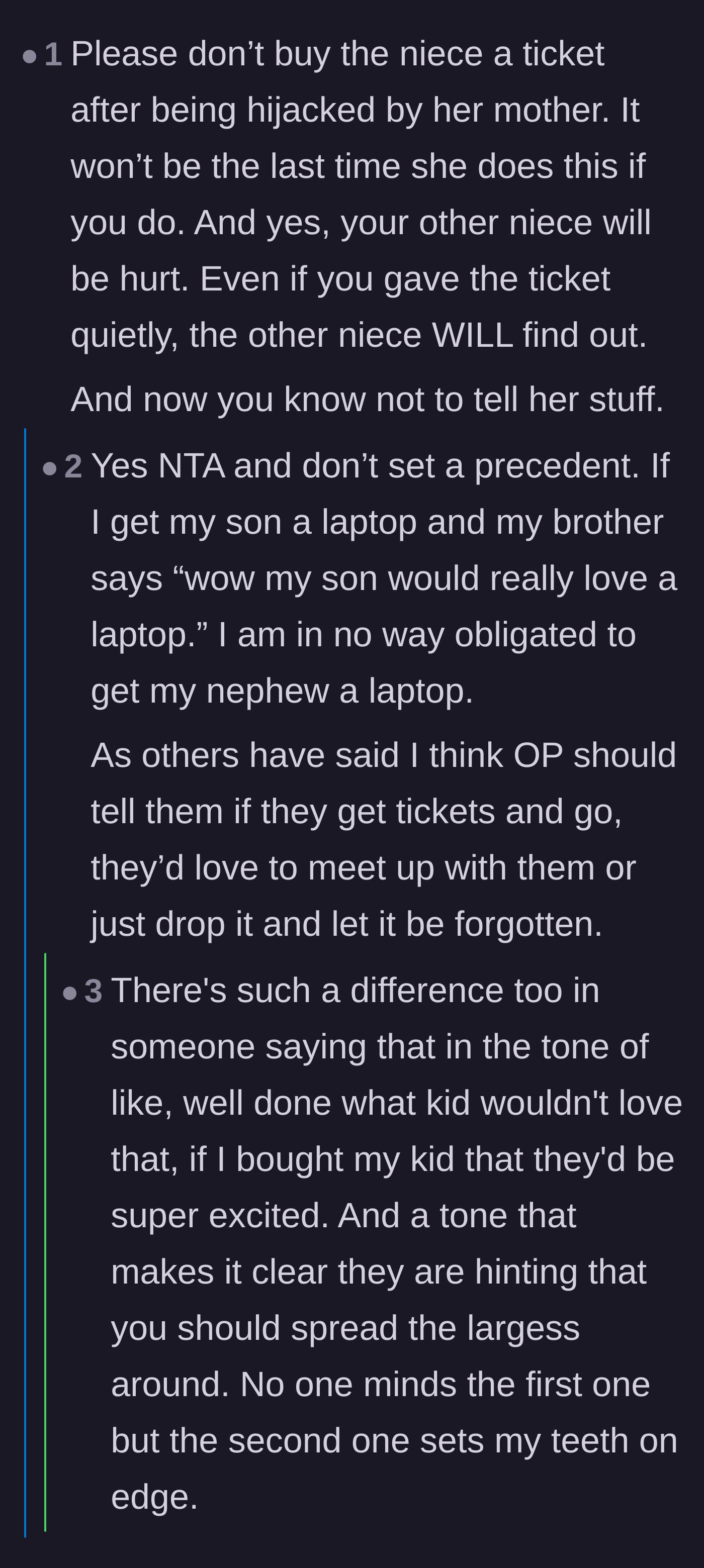 Comment thread 4 - Warnings about how caving to this guilt trip will only set a terrible precedent for future holidays.