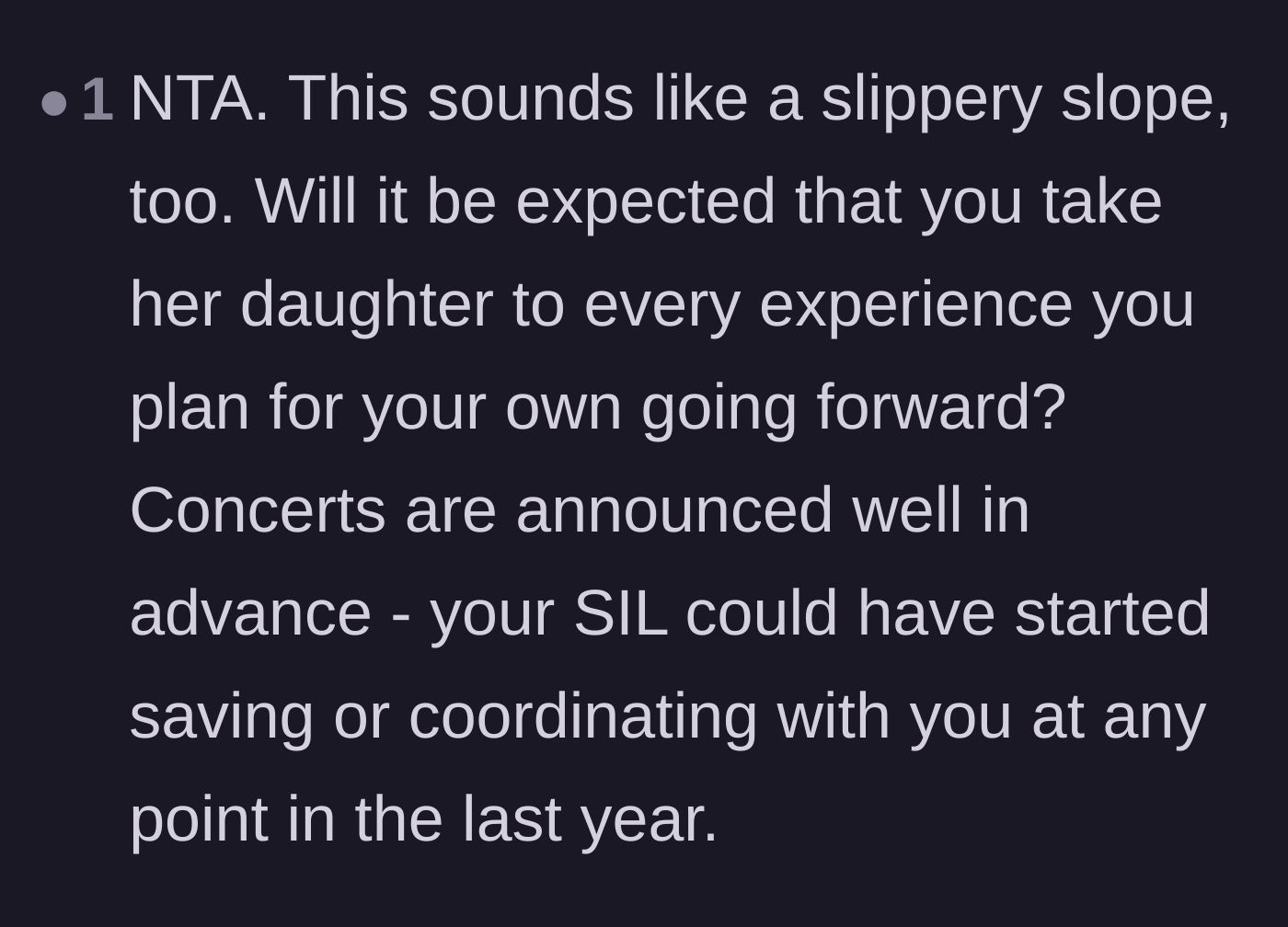 Comment thread 6 - A discussion about how concerts are announced months in advance, meaning the sister-in-law had plenty of time to save up.