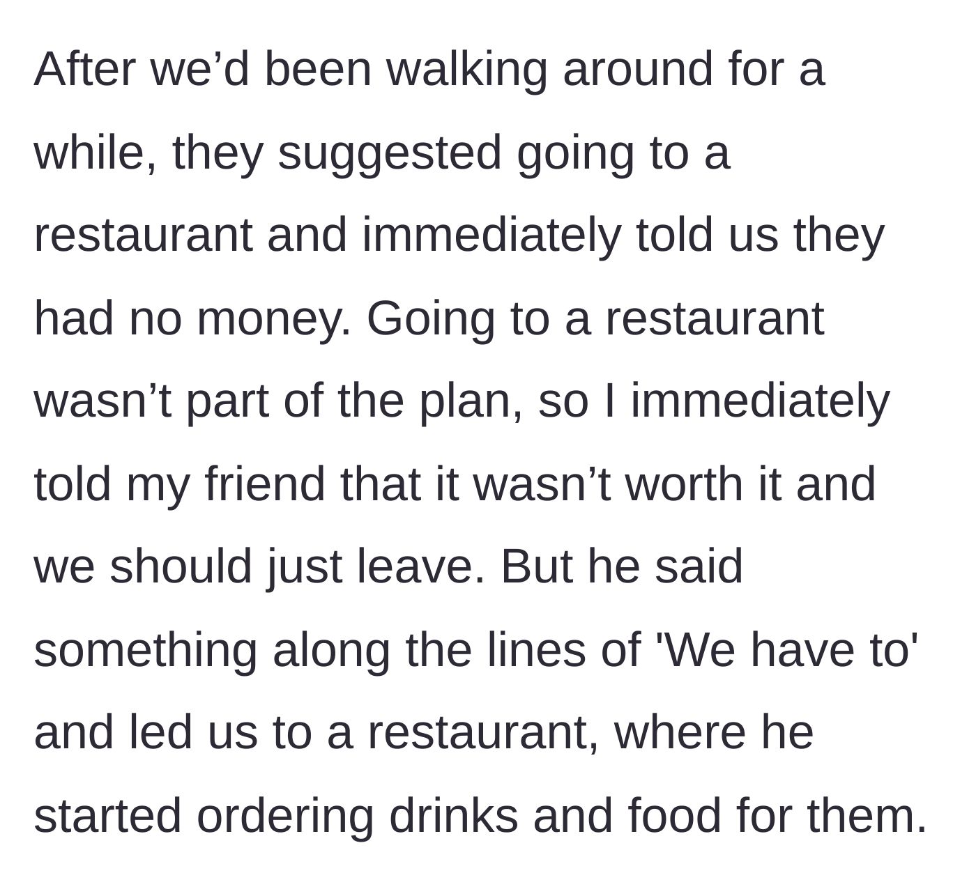 Story part 2 - The women ambush the guys with a restaurant trip and demand a free meal.