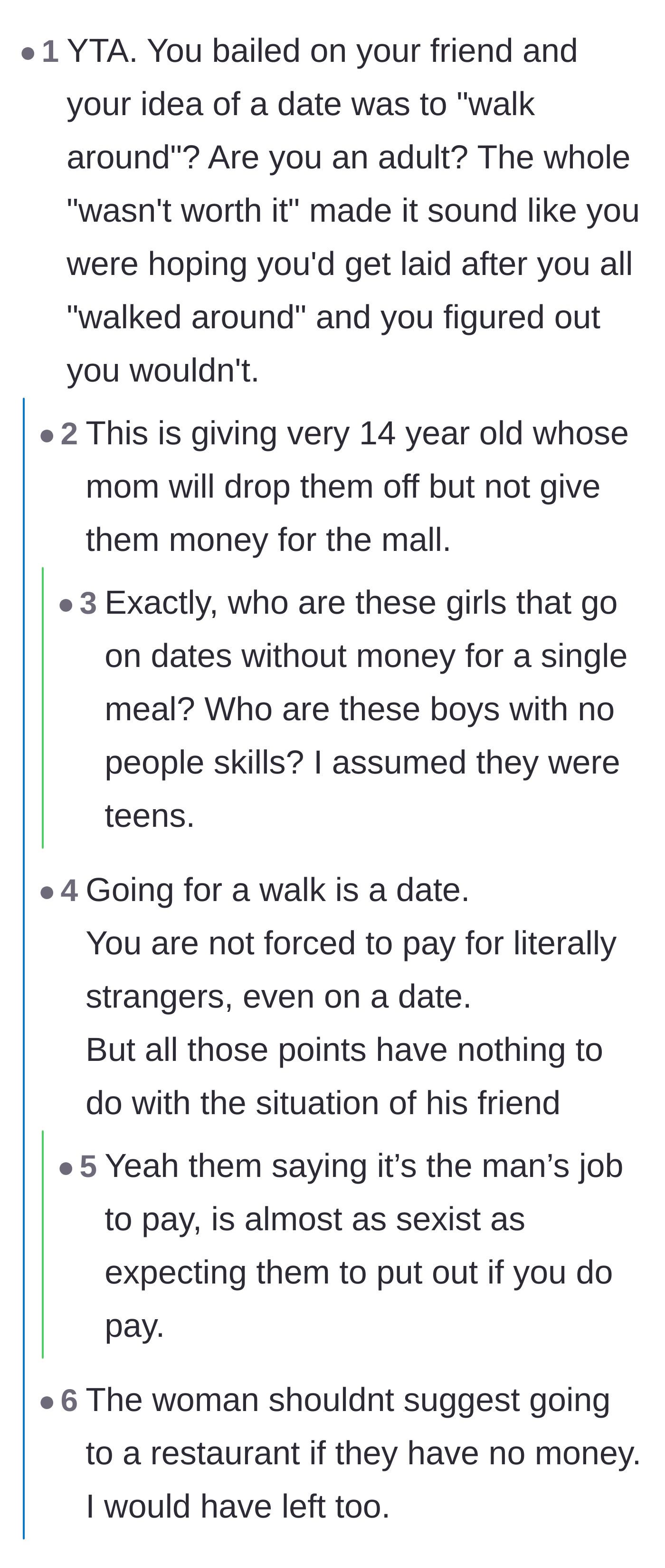 Comment thread 2 - Commenters accuse the main character of being immature and only wanting cheap sex.
