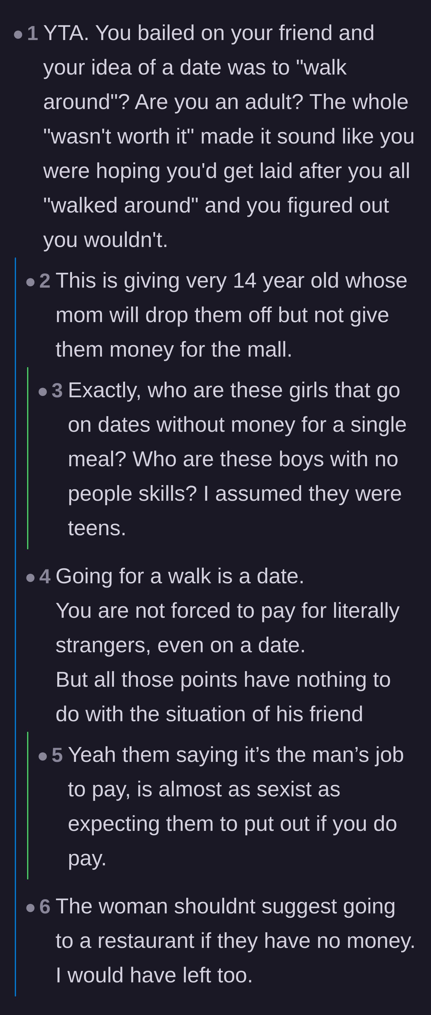 Comment thread 2 - Commenters accuse the main character of being immature and only wanting cheap sex.