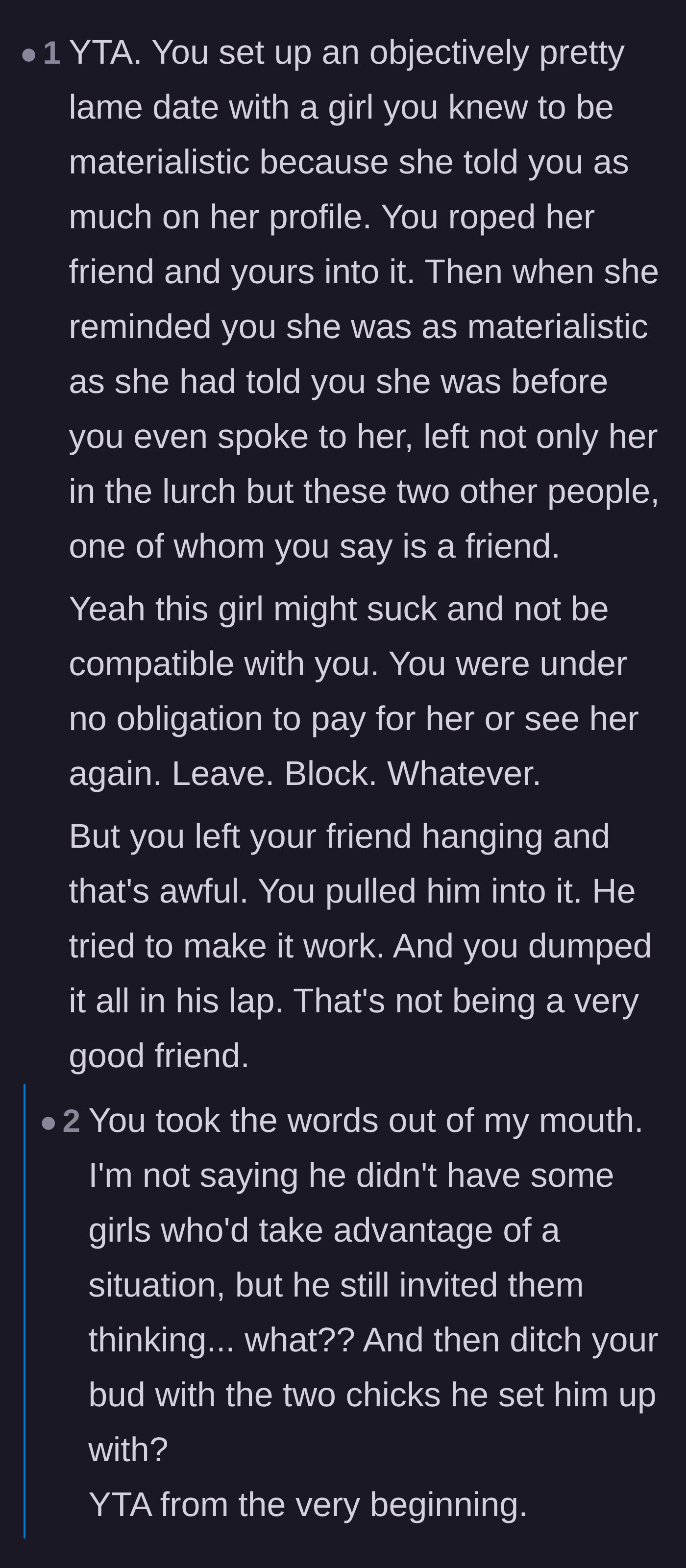 Comment thread 4 - Backlash against the main character for ditching his friend and being a bad wingman.