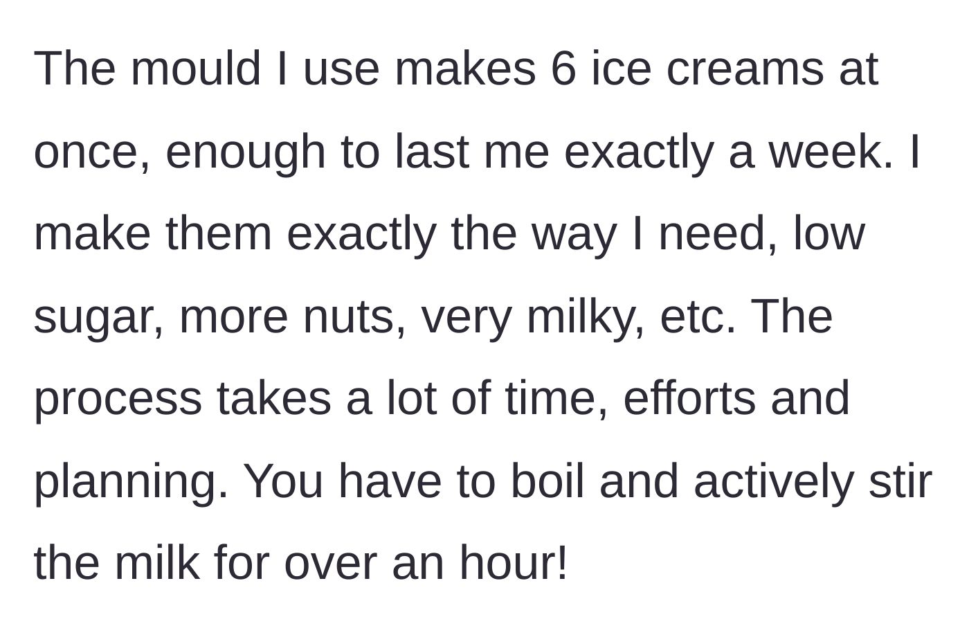 Story part 3 - Detailing the grueling hour-long process of boiling and stirring milk to make a batch of six ice creams.