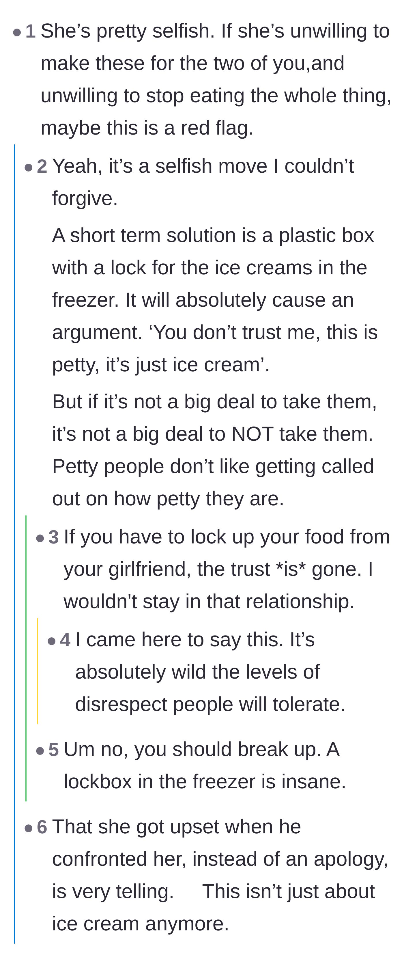 Comment thread 3 - Suggesting a freezer lockbox and questioning if the relationship is even worth saving.