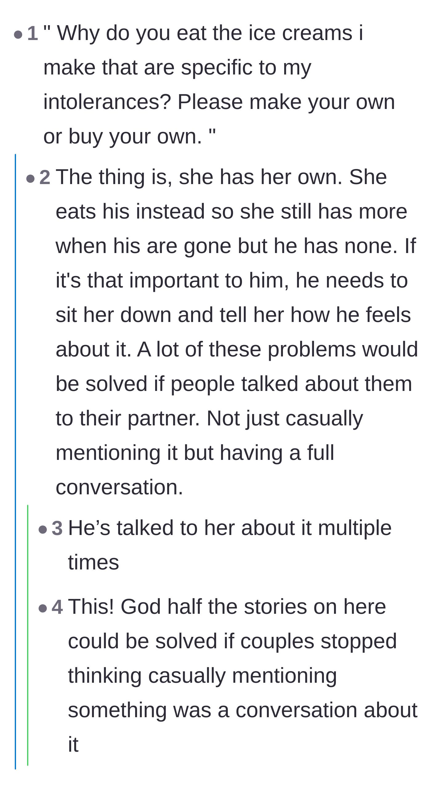 Comment thread 4 - Arguing that dropping casual hints is not the same as having a direct conversation with a partner.