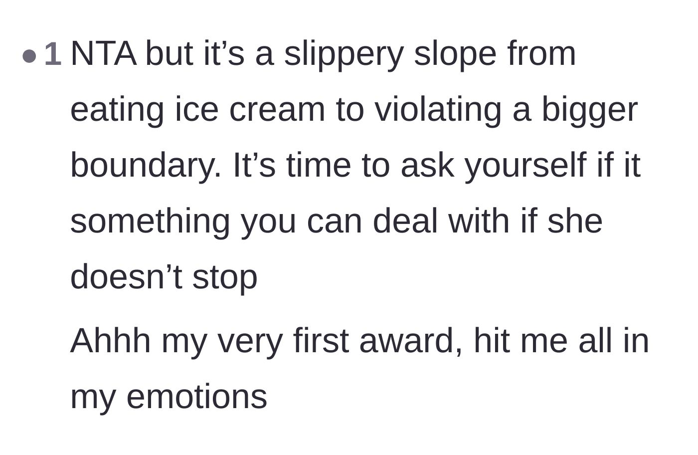 Comment thread 6 - Warning that stealing ice cream is just the first step in a slippery slope of boundary violations.
