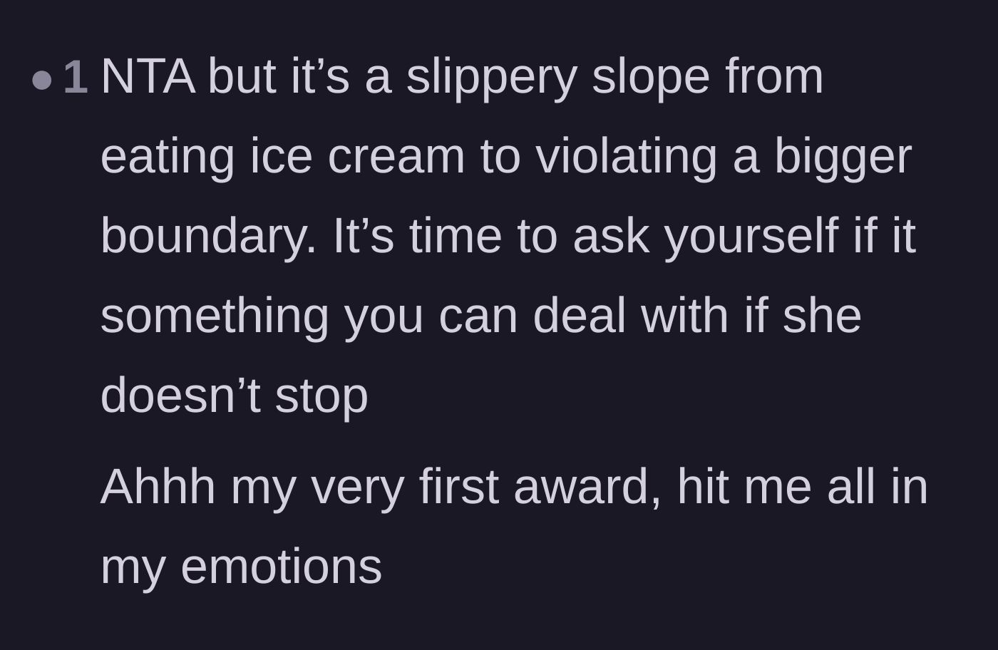 Comment thread 6 - Warning that stealing ice cream is just the first step in a slippery slope of boundary violations.