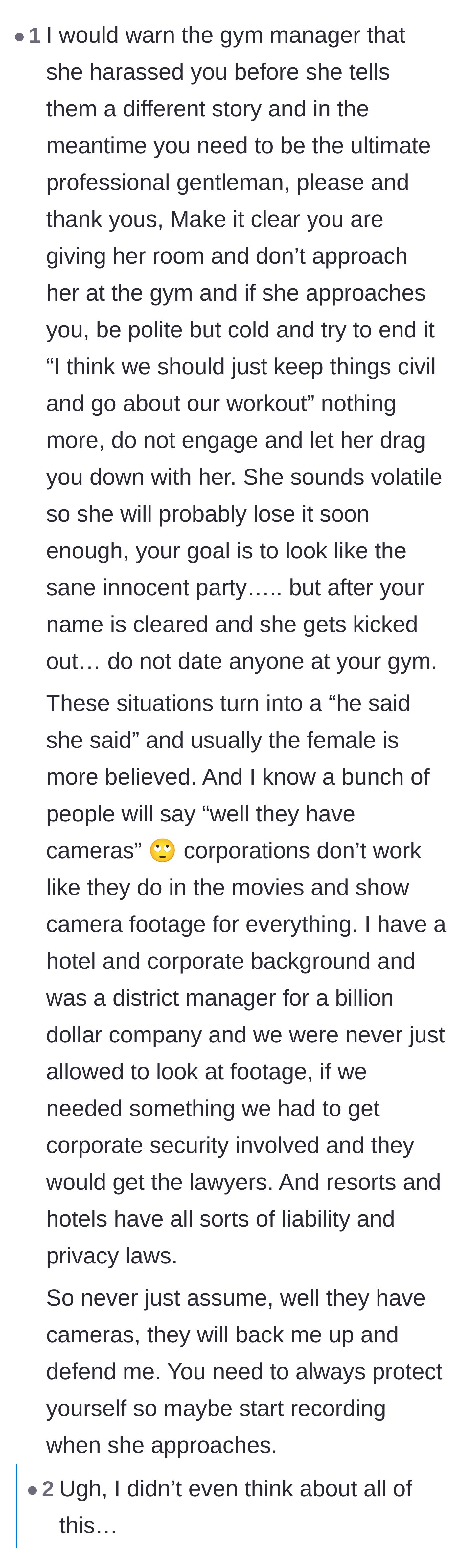Comment thread 4 - A detailed warning from a former manager about corporate liability and protecting oneself from false accusations.