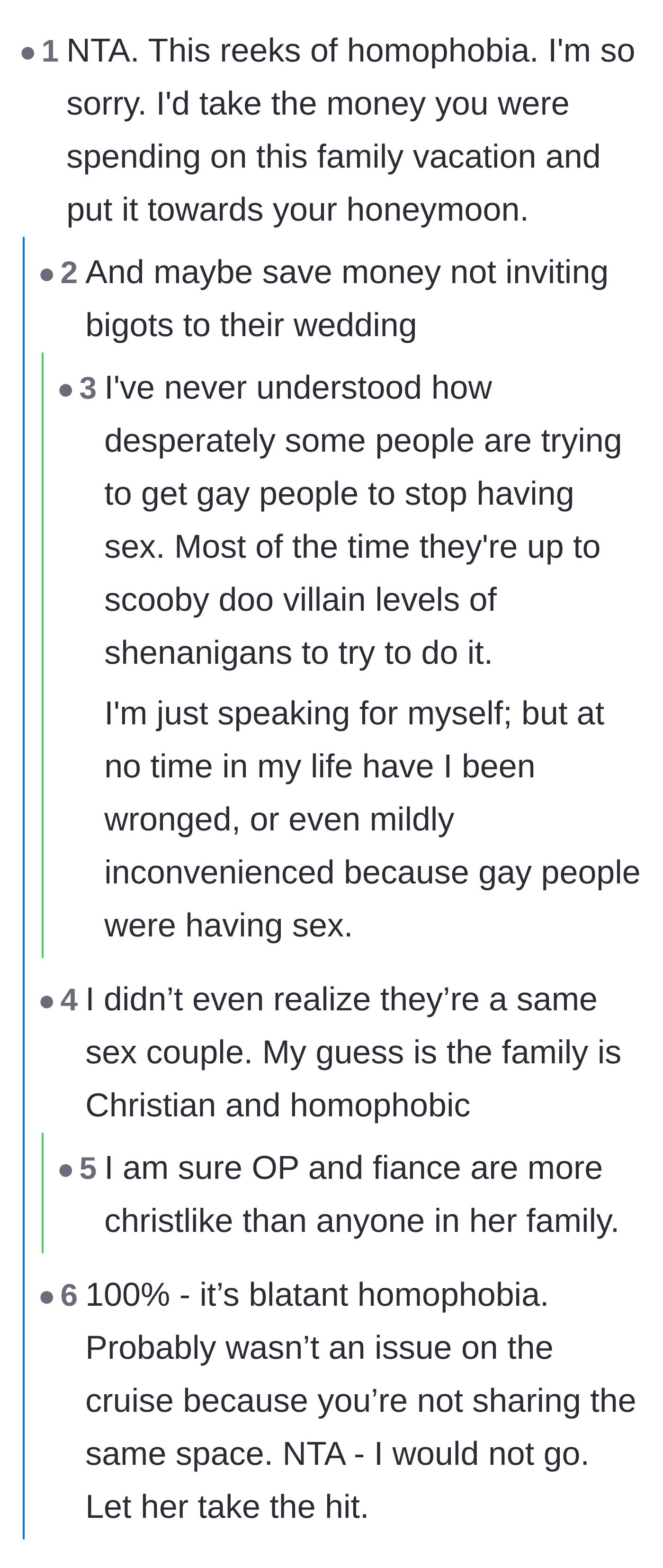 Comment thread 1 - Calling out the mother's homophobia and the hypocrisy of policing adult relationships