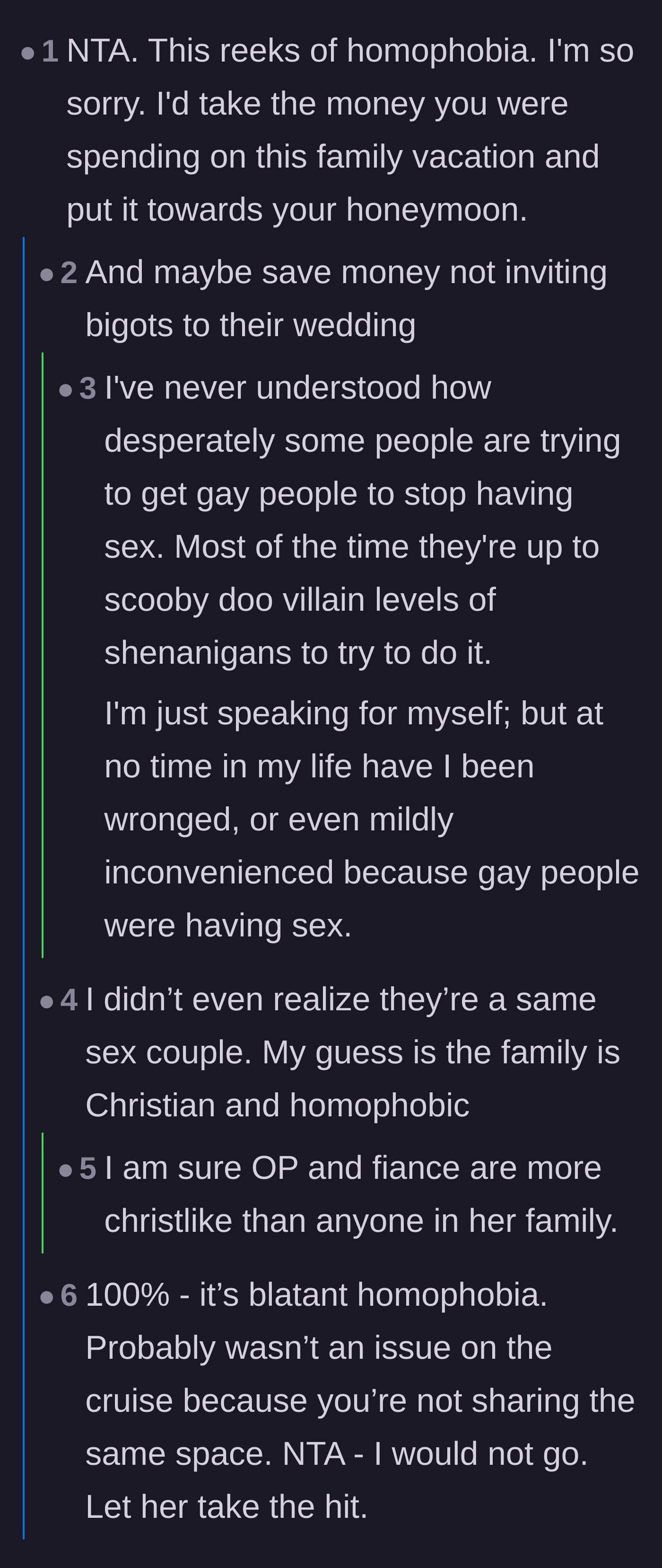 Comment thread 1 - Calling out the mother's homophobia and the hypocrisy of policing adult relationships