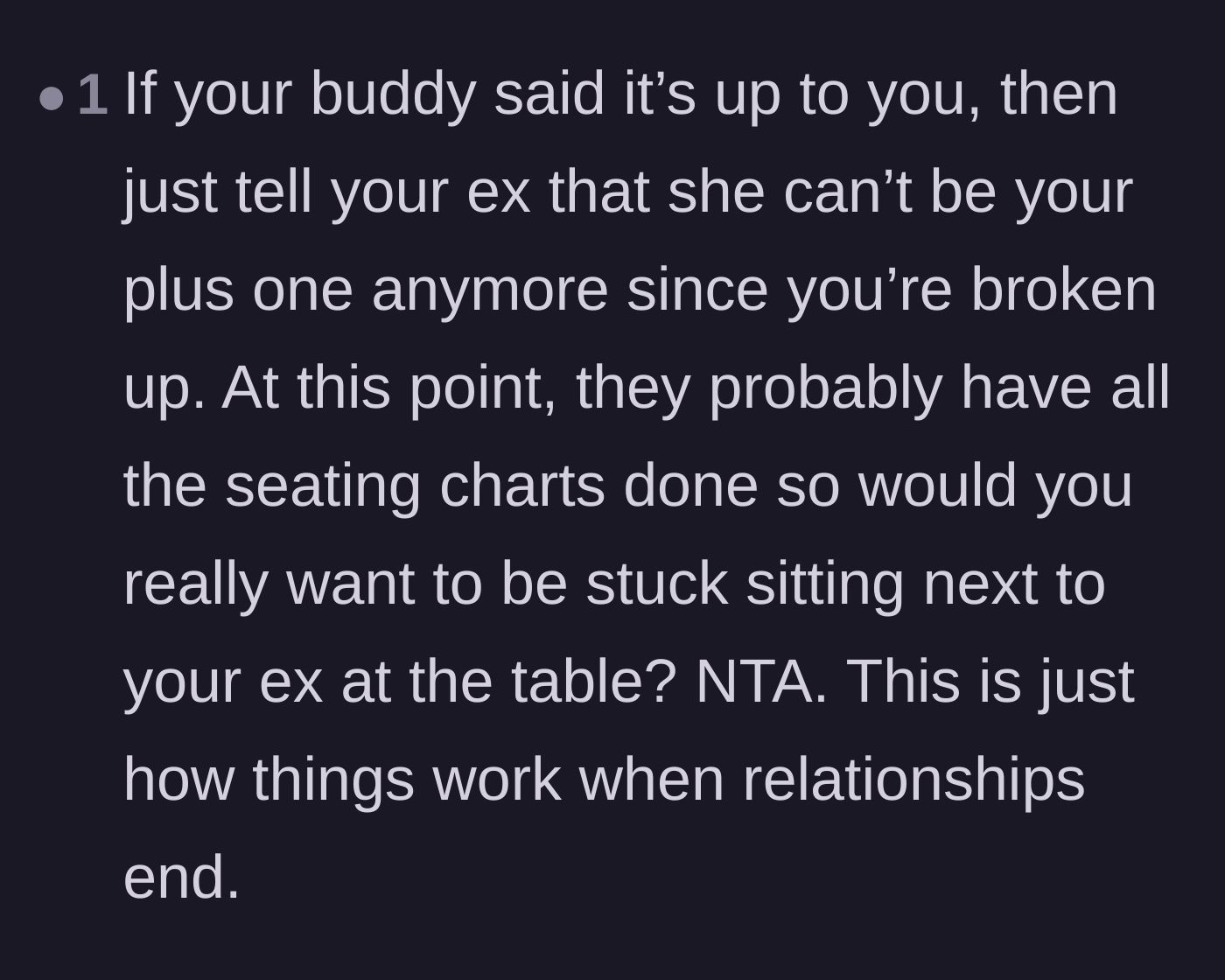 Comment thread 3 - Pointing out the awkwardness of seating charts and sitting next to an ex at a romantic event