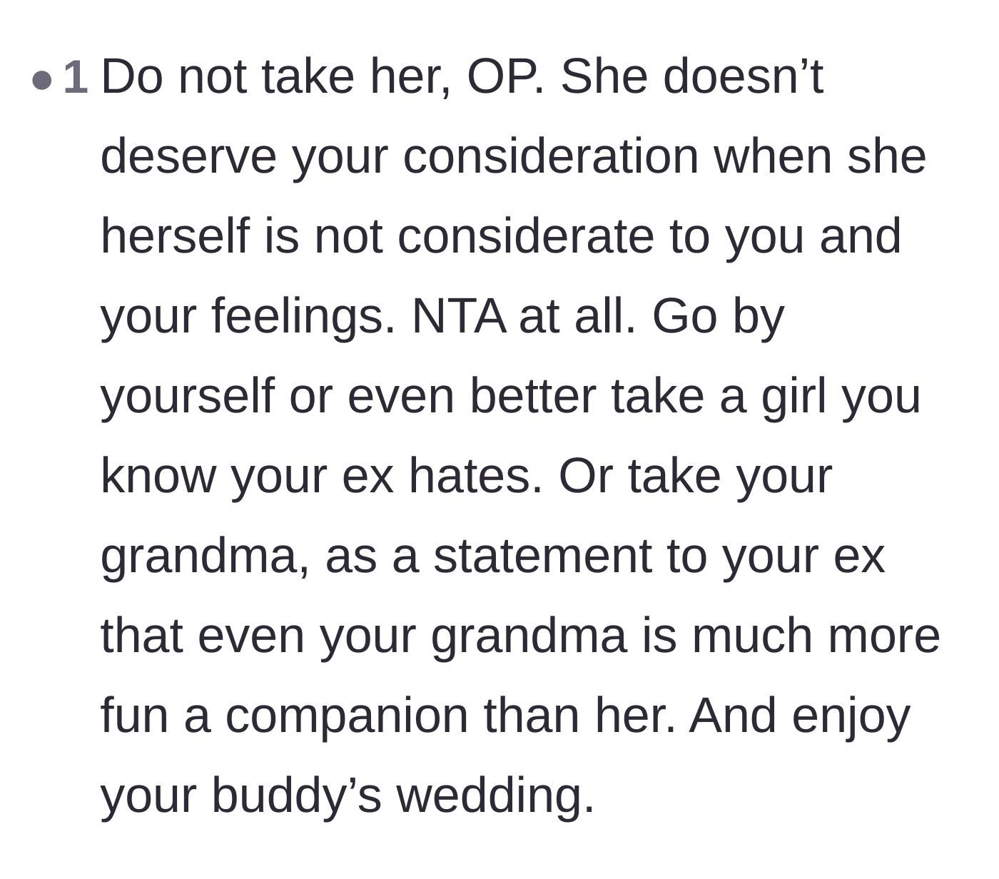 Comment thread 5 - Suggesting the main character take his grandmother or an enemy as a petty revenge date
