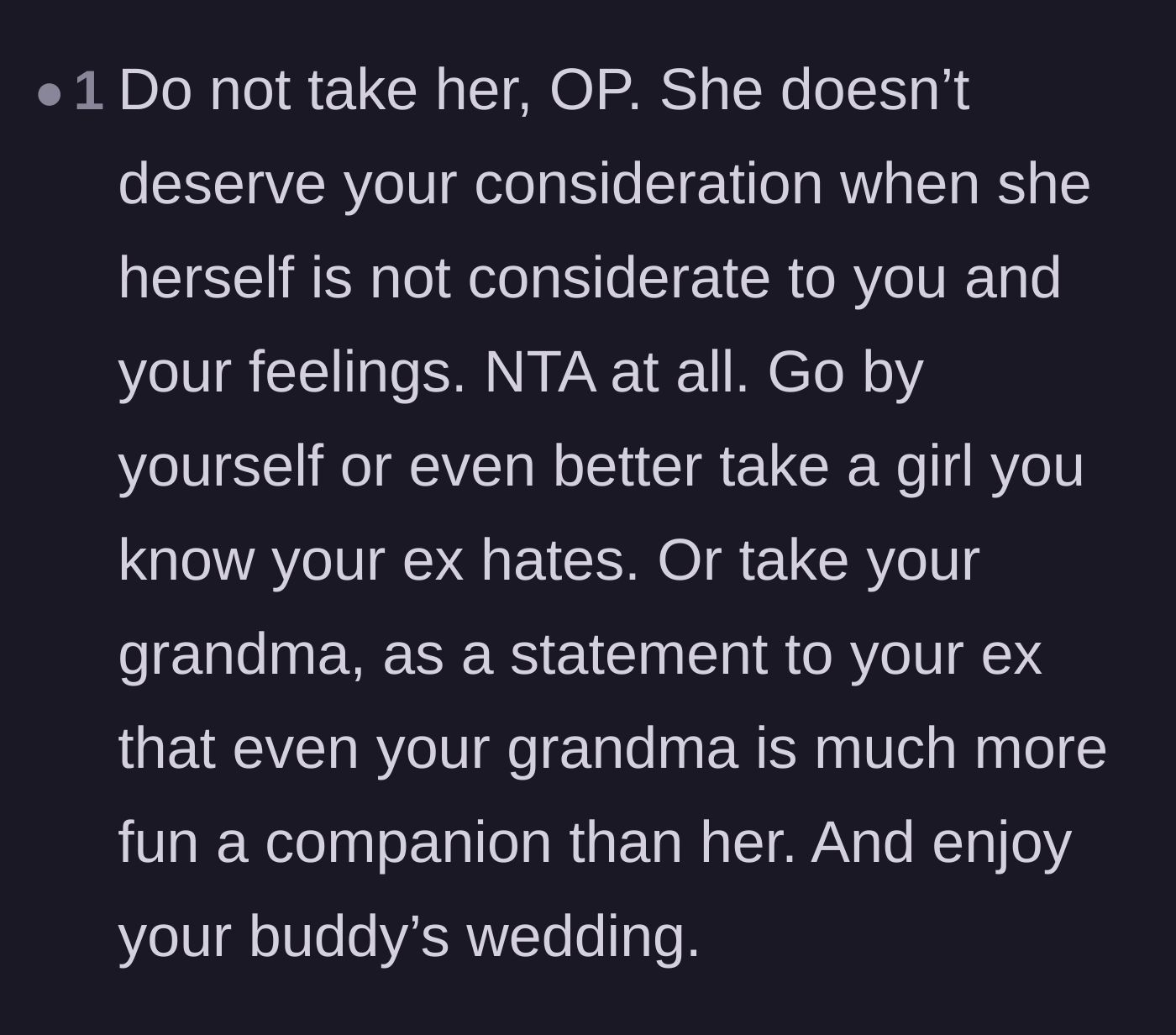 Comment thread 5 - Suggesting the main character take his grandmother or an enemy as a petty revenge date