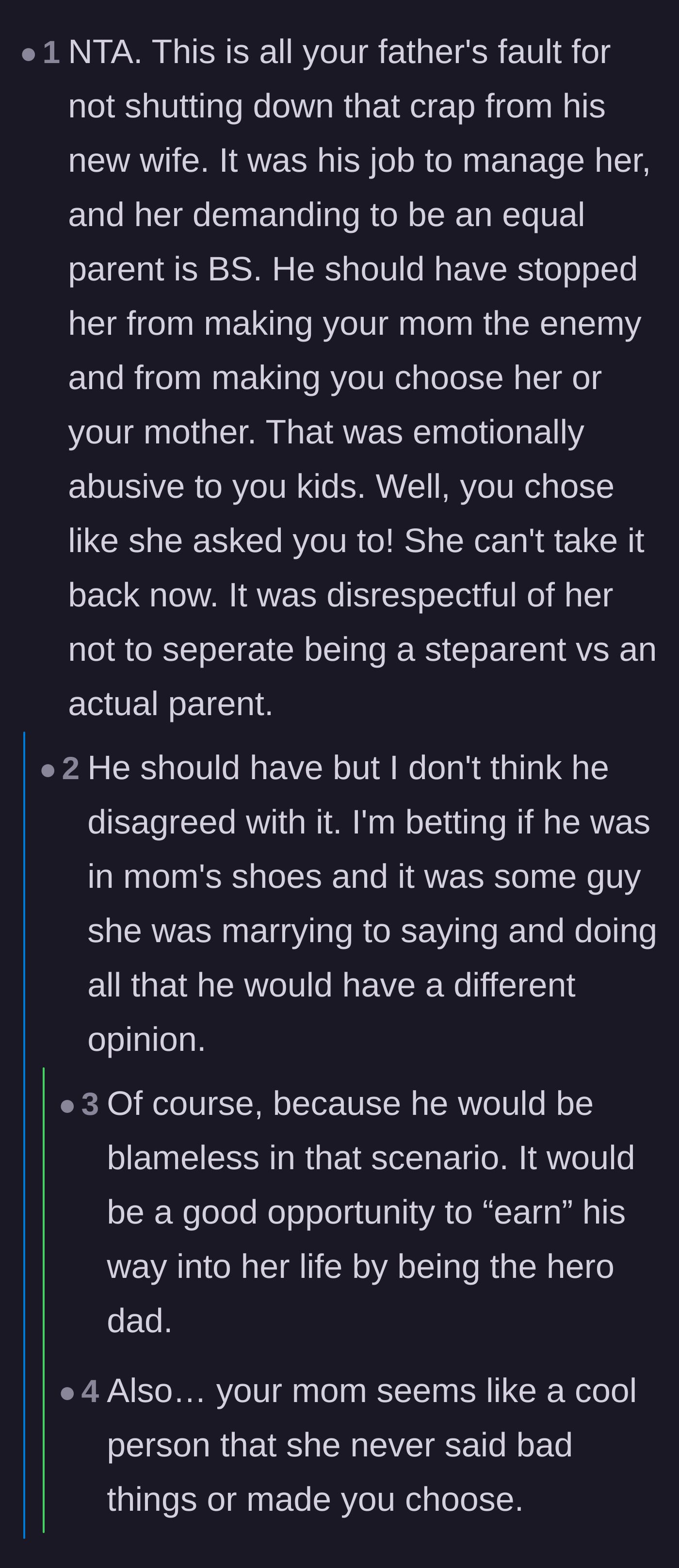 Comment thread 3 - Readers hold the father completely accountable for his hypocrisy and his heartbreaking failure to protect his children.