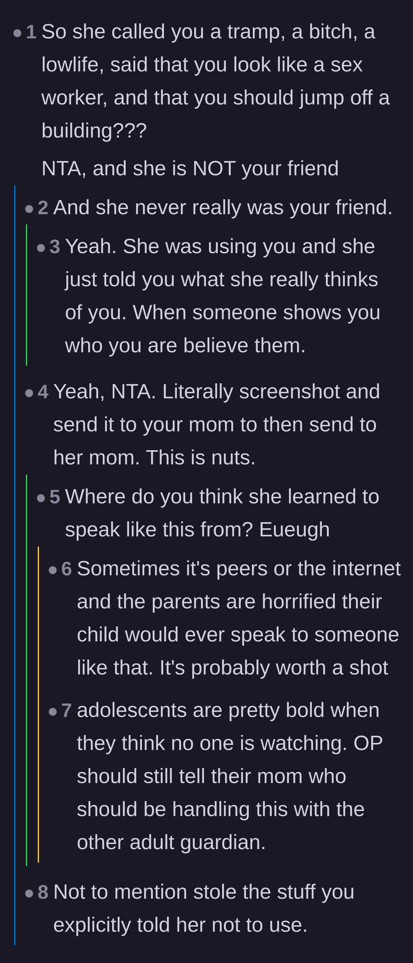Comment thread 1 - Readers point out the friend's extreme verbal abuse and urge the author to show the texts to their mothers