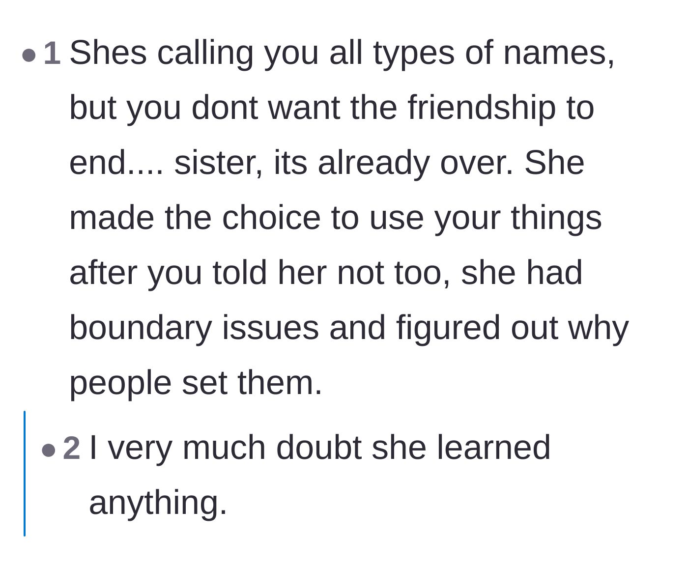 Comment thread 3 - A blunt reality check telling the author that the ten-year friendship is already over