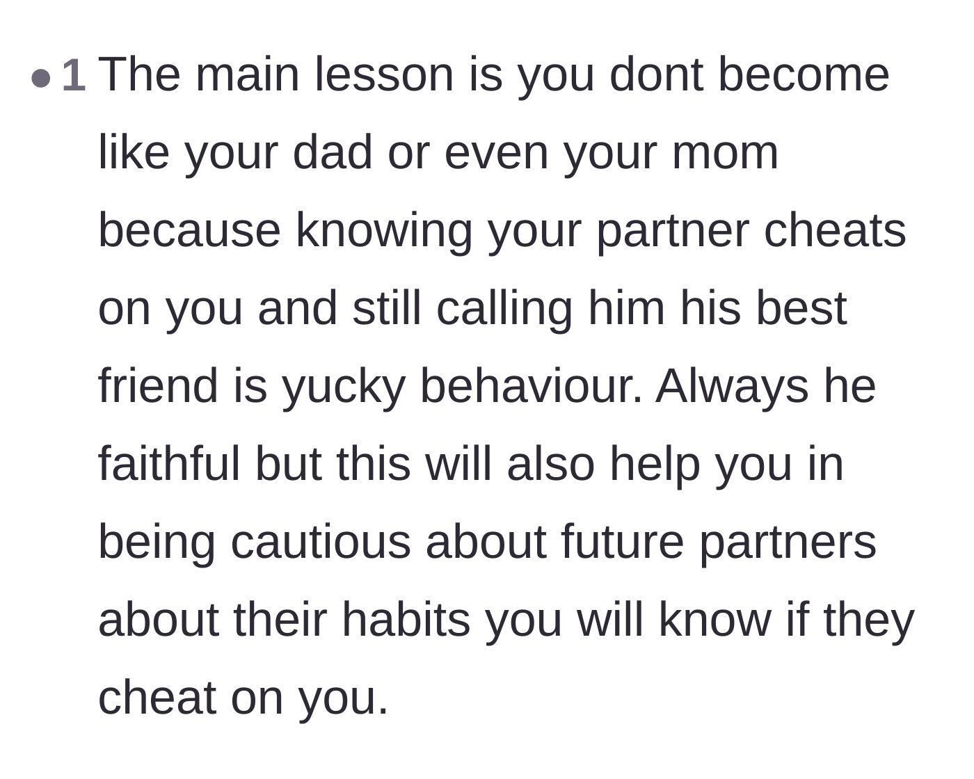 Comment thread 6 - A final supportive comment reminding the teen to use her parents' toxic dynamic as a cautionary tale for her own future relationships.