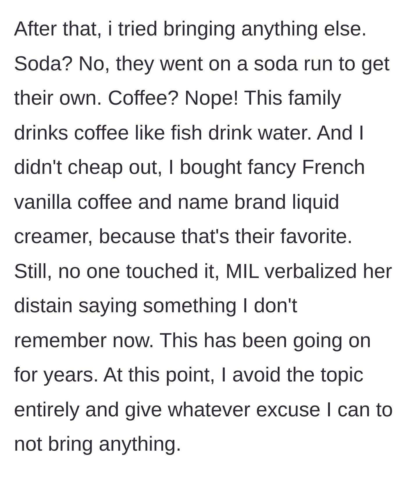 Story part 4 - Fancy French vanilla coffee and name-brand creamer sitting completely ignored.