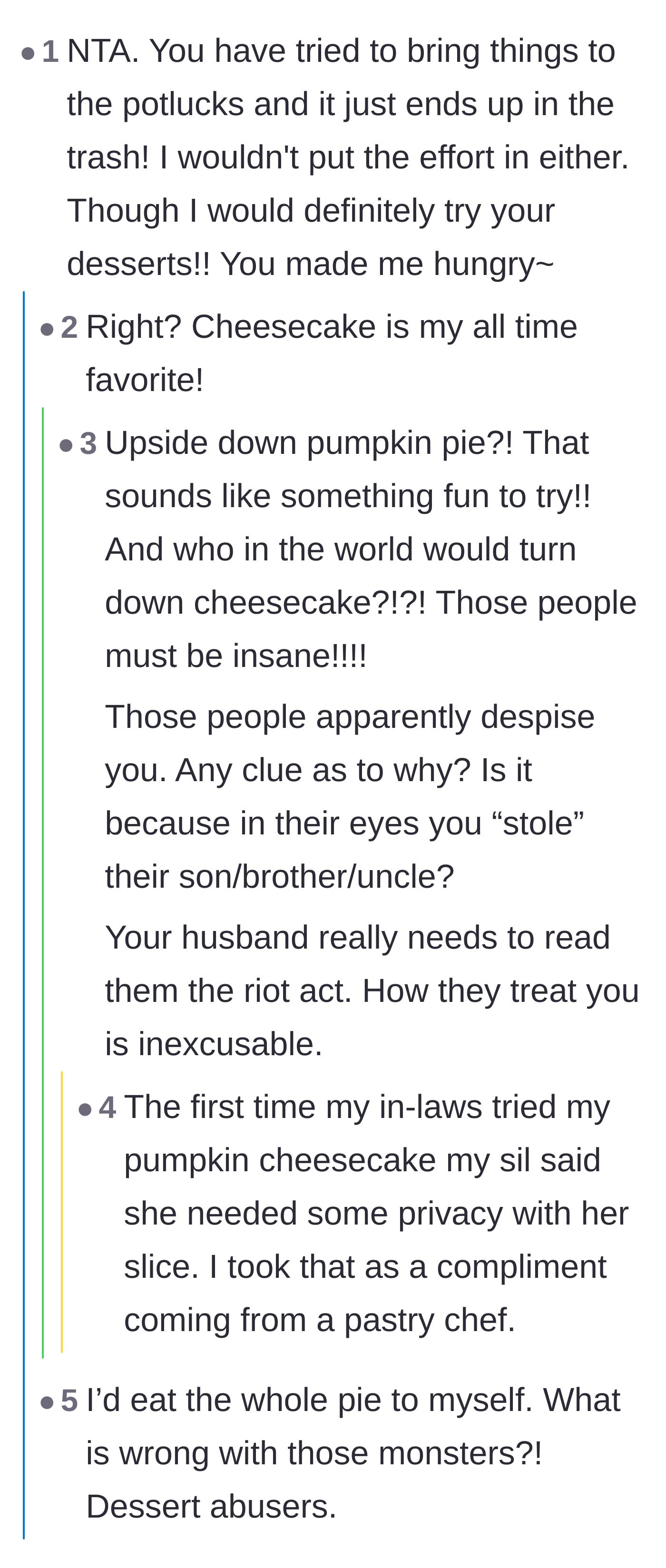 Comment thread 1 - Readers validating the wife's cooking and questioning the in-laws' unhinged hatred.
