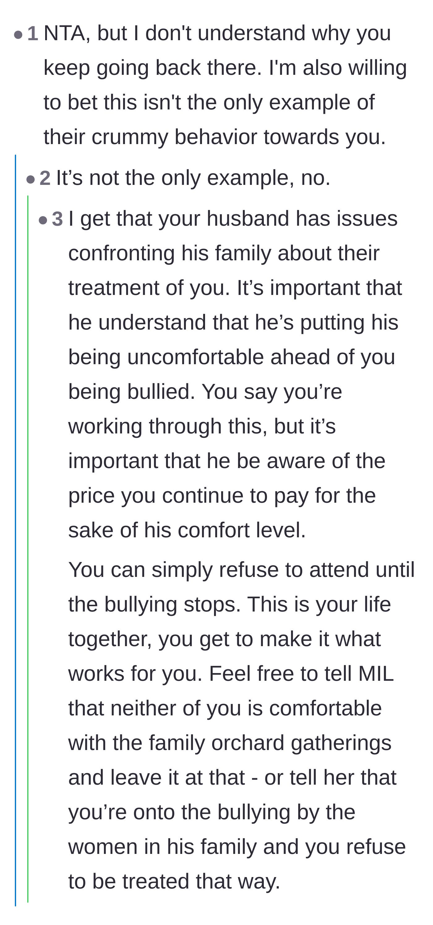 Comment thread 2 - Advice on setting boundaries, with one reply suggesting she just bring a trash can to the party.