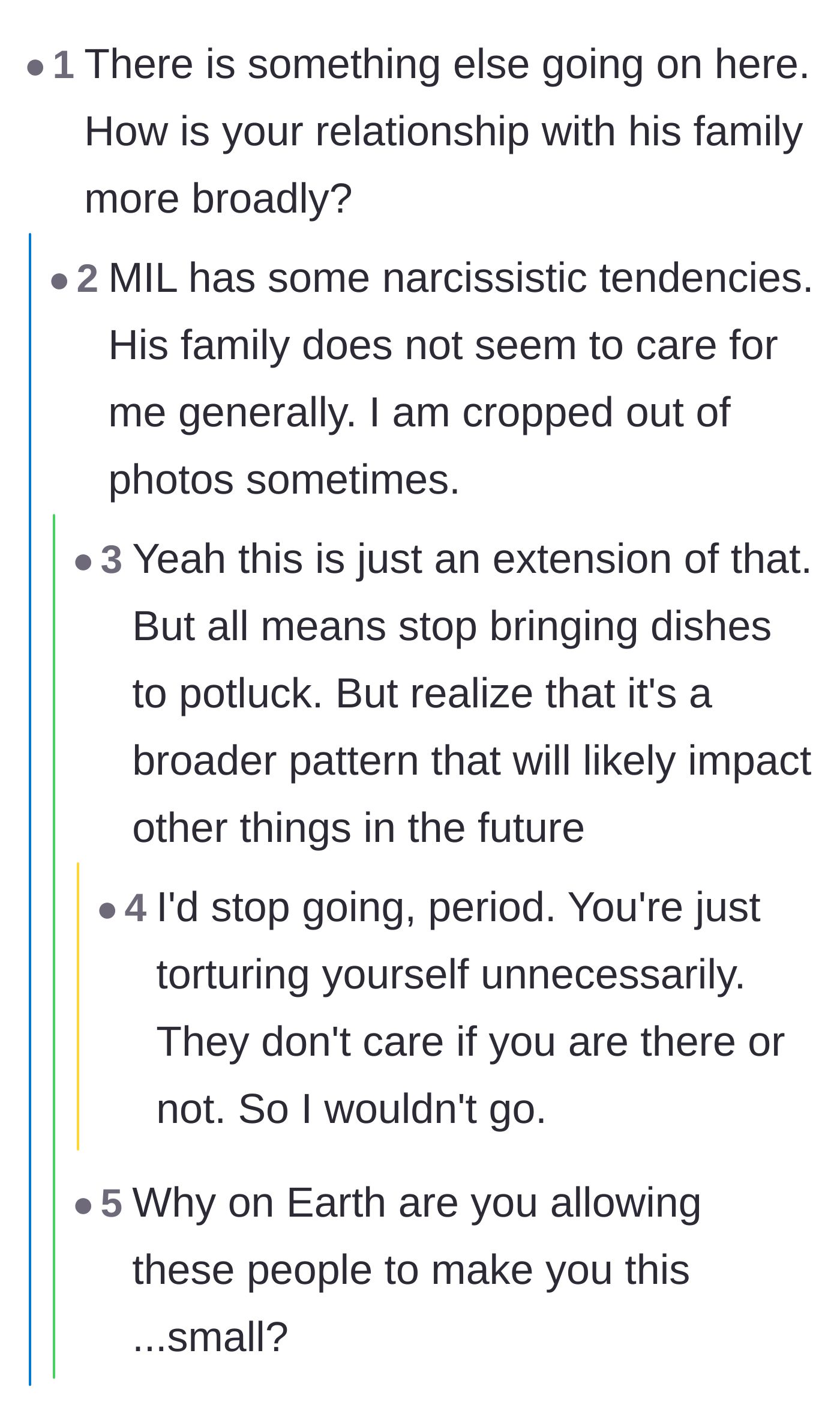 Comment thread 5 - The original poster revealing she gets cropped out of family photos, confirming a broader pattern of abuse.