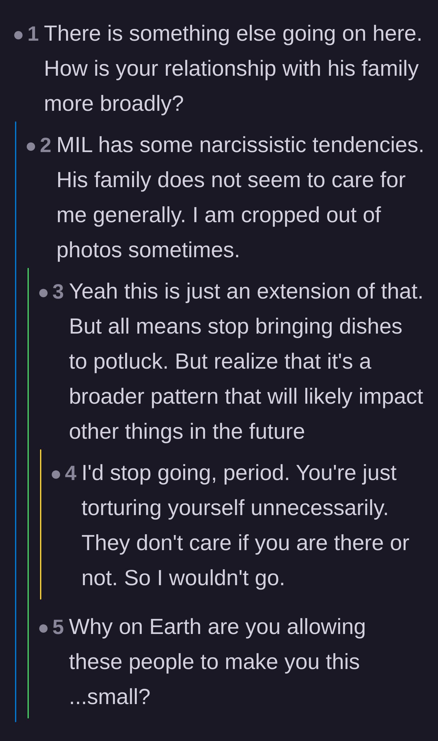 Comment thread 5 - The original poster revealing she gets cropped out of family photos, confirming a broader pattern of abuse.