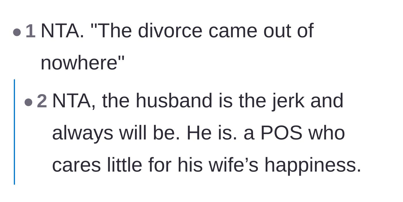 Comment thread 2 - Predictions about the husband's blindside reaction to a future divorce