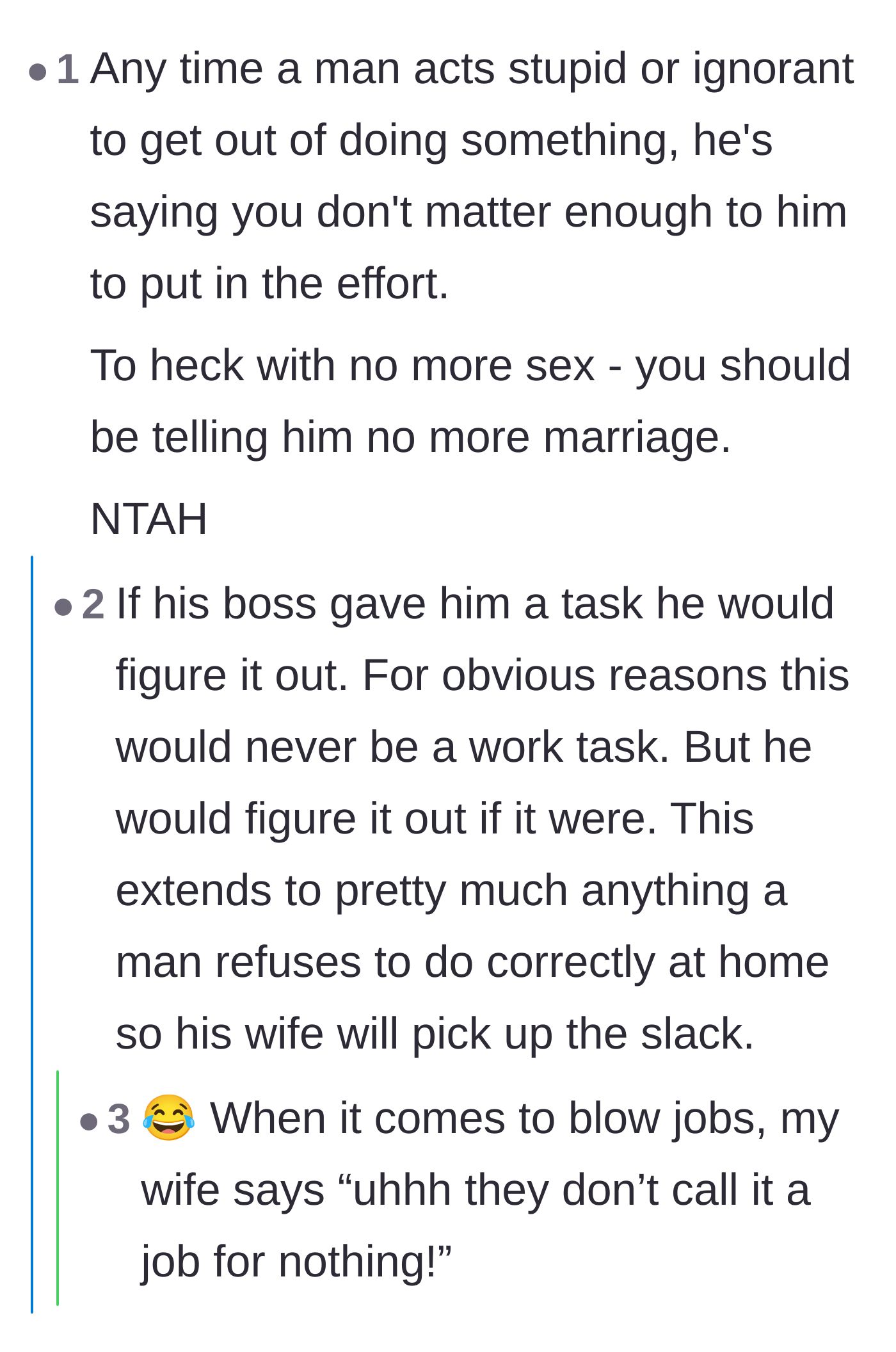 Comment thread 4 - Calling out the husband's weaponized incompetence and emotional neglect