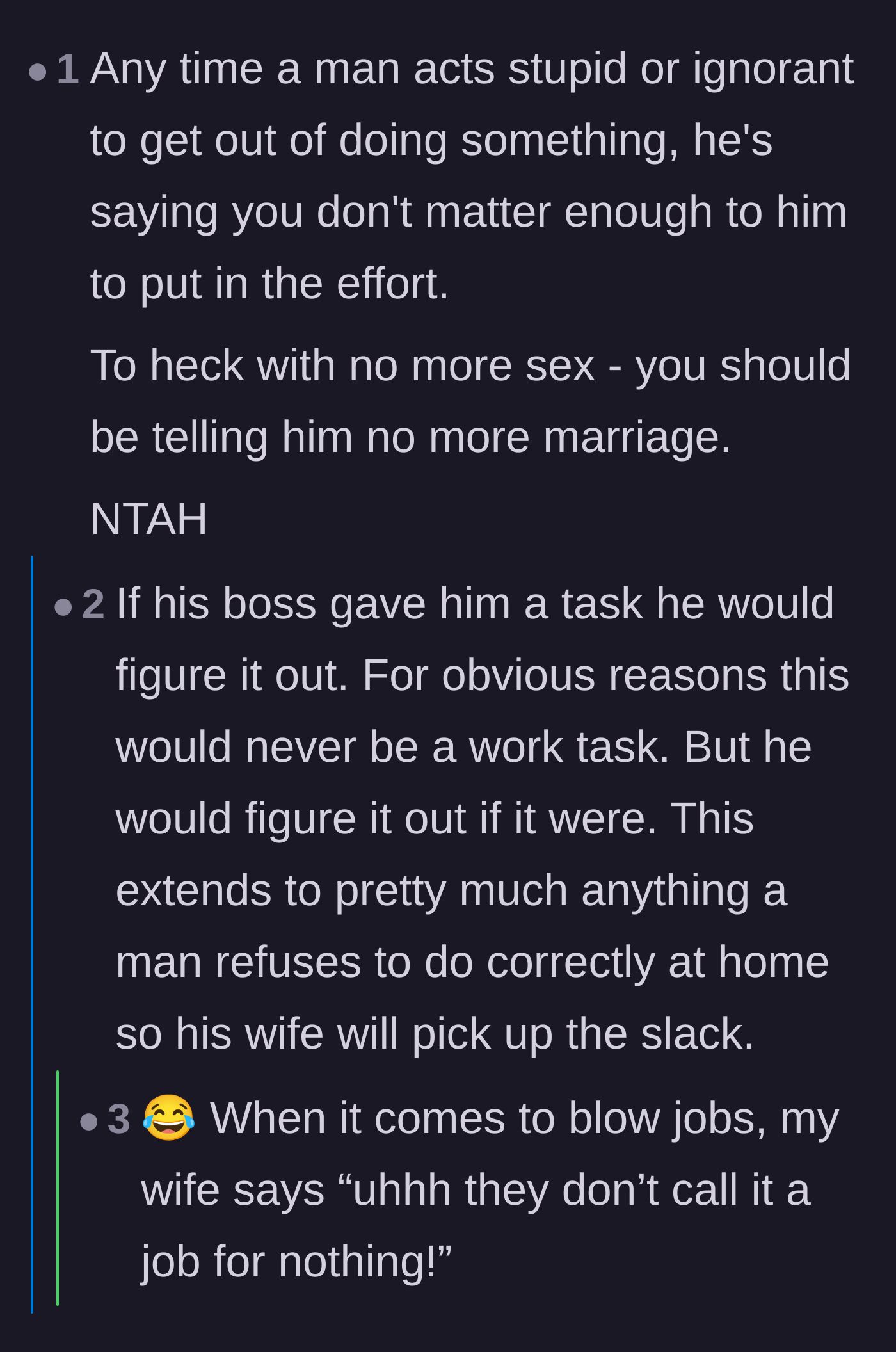 Comment thread 4 - Calling out the husband's weaponized incompetence and emotional neglect