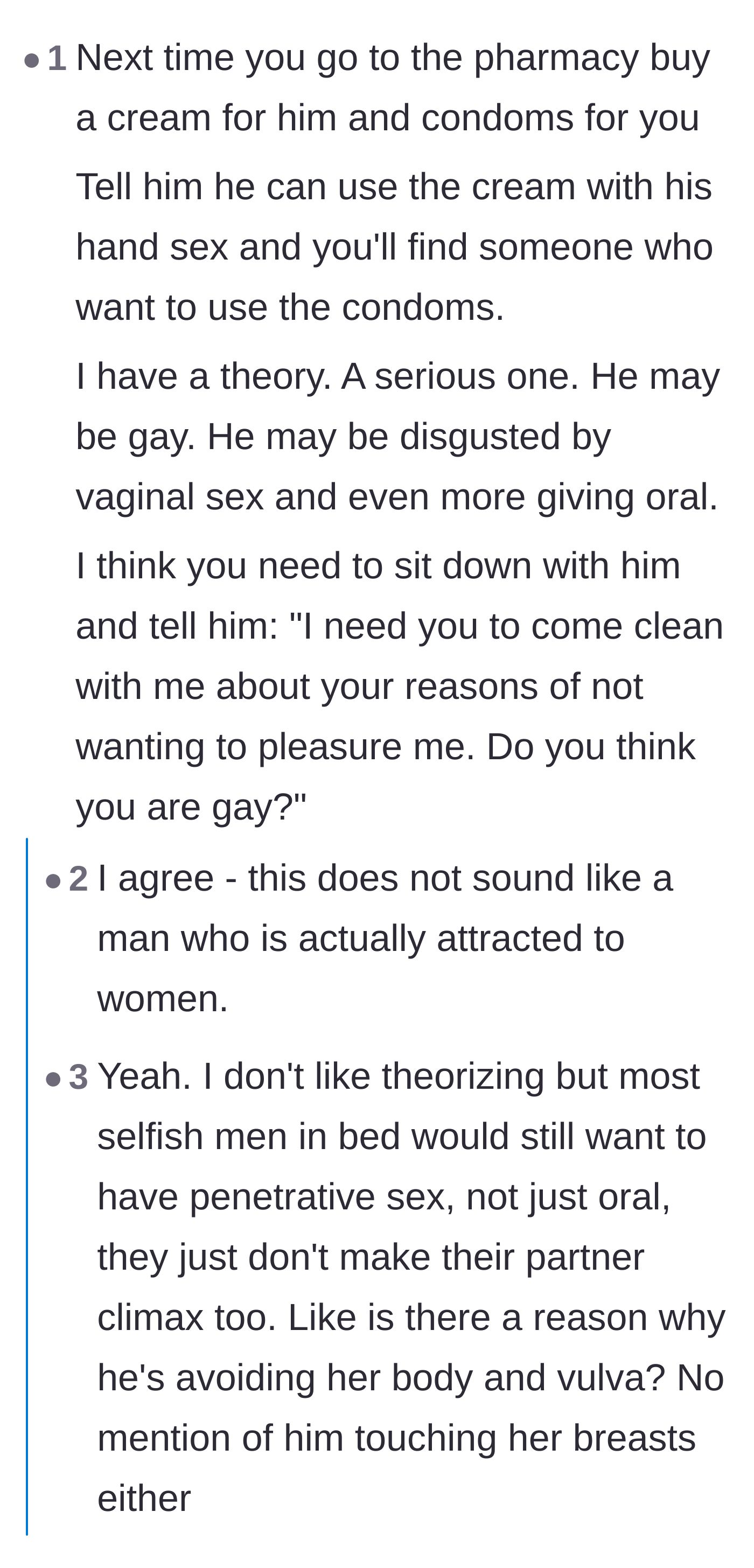 Comment thread 5 - Speculation regarding the husband's sexual orientation and lack of physical attraction