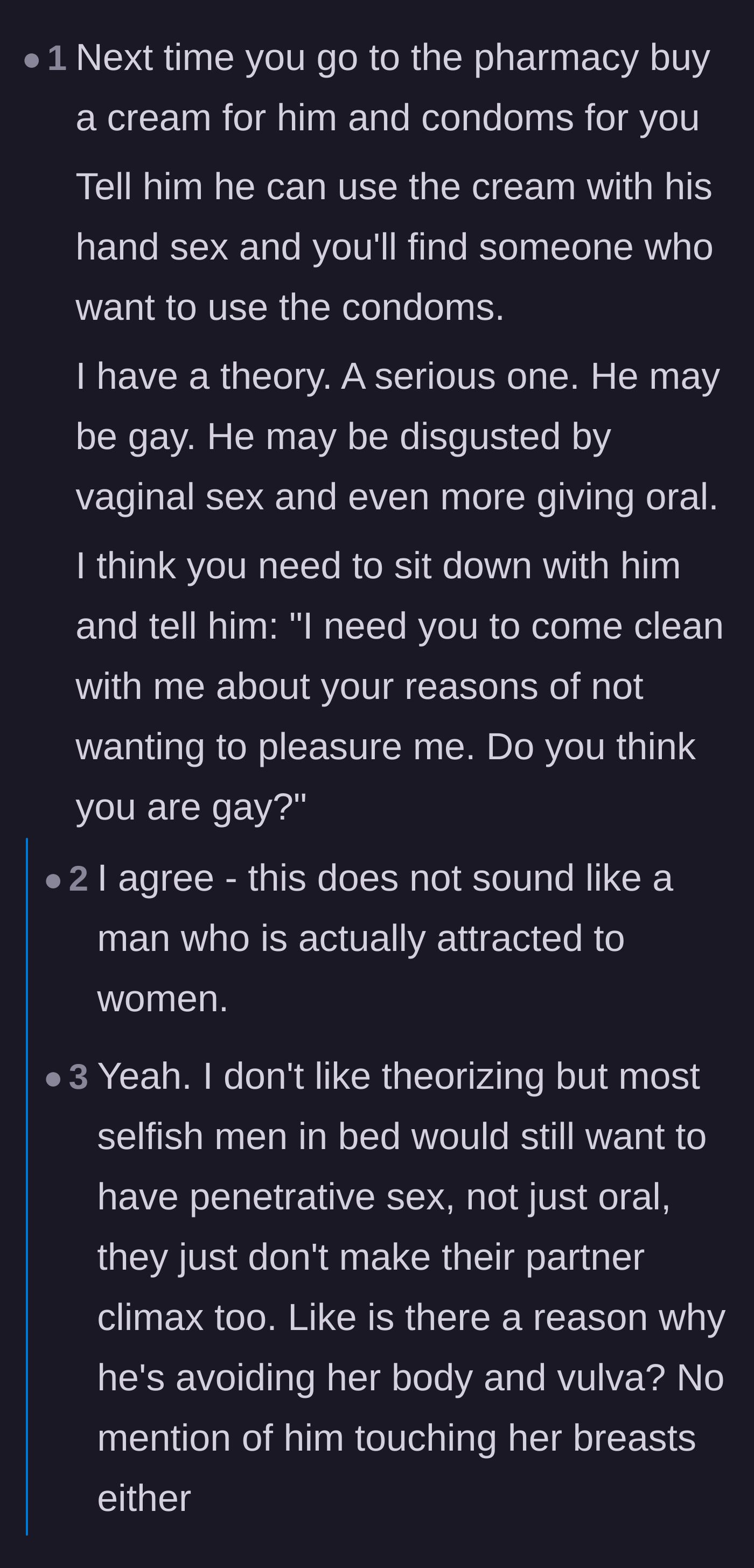 Comment thread 5 - Speculation regarding the husband's sexual orientation and lack of physical attraction