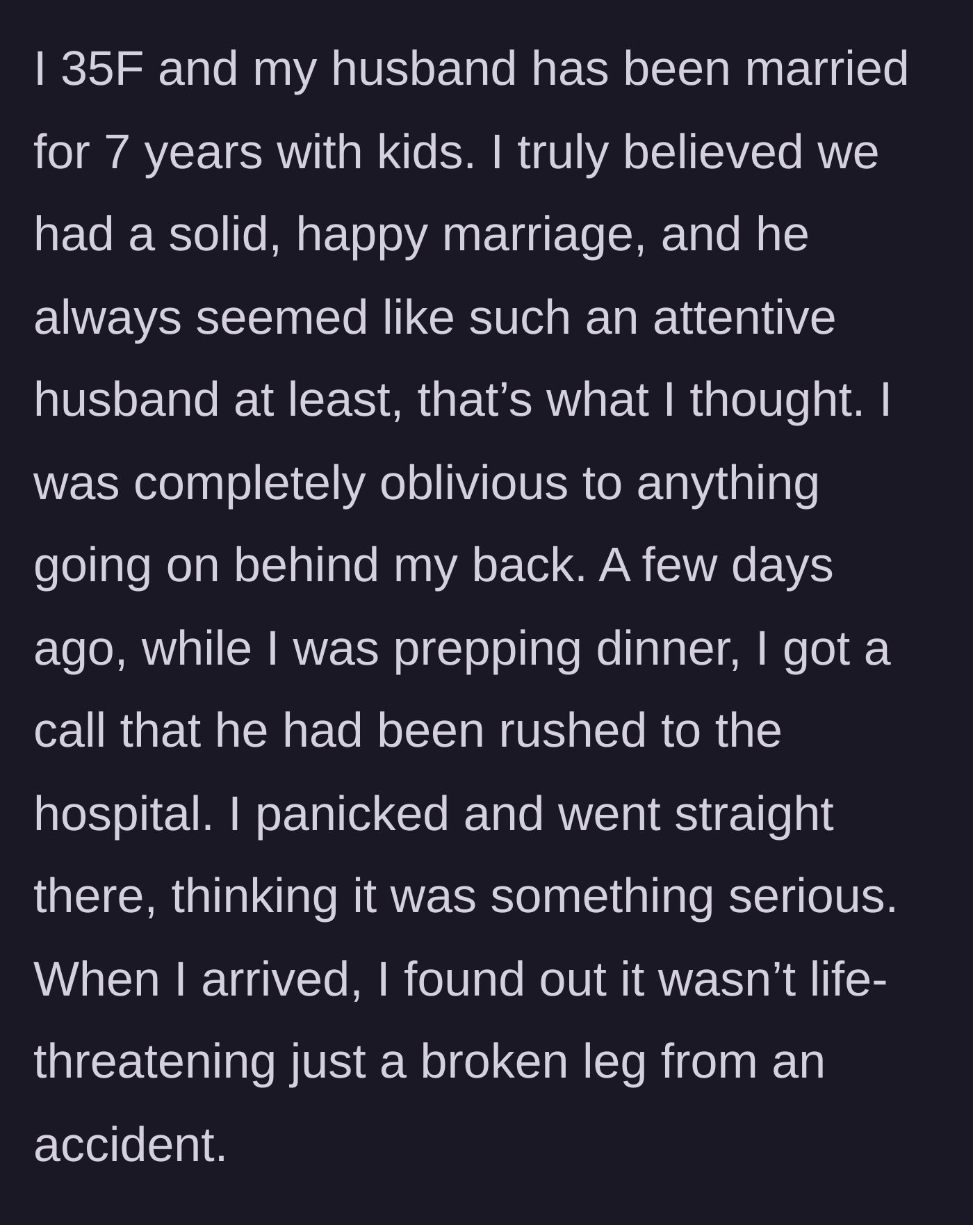 Story part 1 - A desperate wife rushing to the hospital after getting a terrifying phone call about her husband's accident.