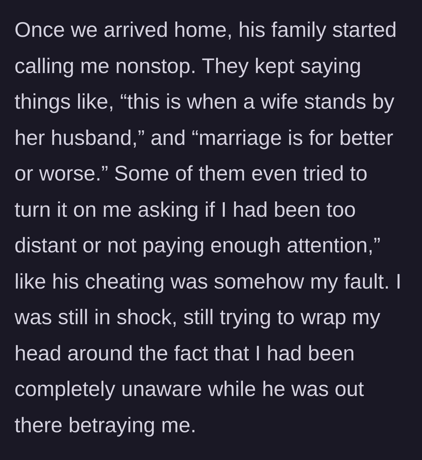 Story part 4 - A heartbroken woman staring at her ringing phone as her in-laws bombard her with blame and guilt-trips.