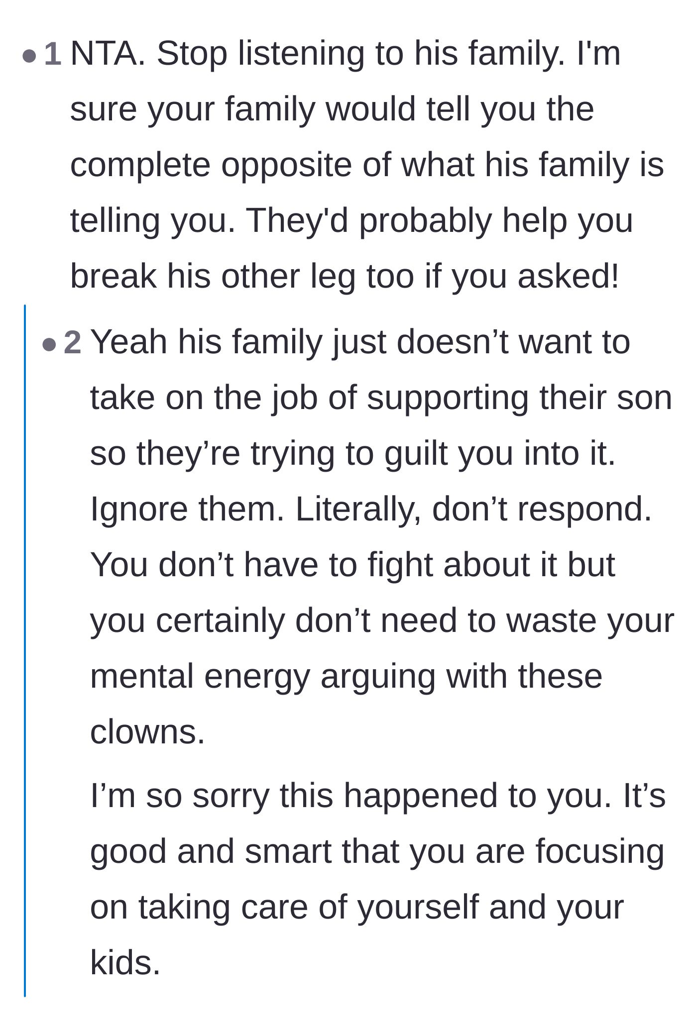 Comment thread 2 - A top-voted verdict calling out the family's selfish refusal to do the heavy lifting themselves.
