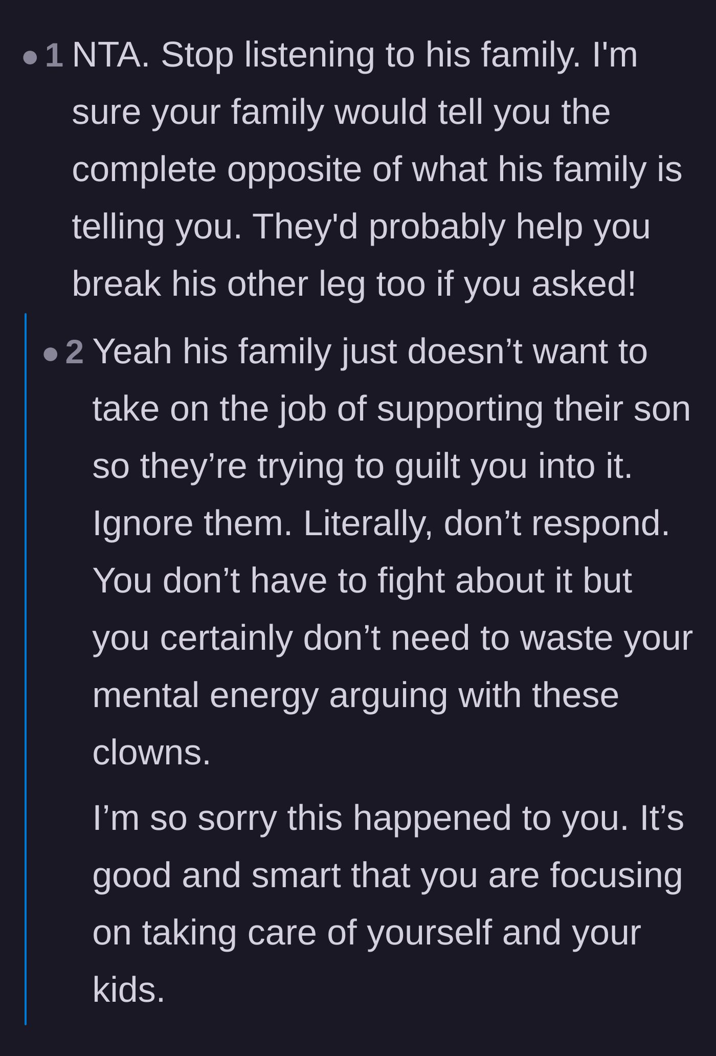 Comment thread 2 - A top-voted verdict calling out the family's selfish refusal to do the heavy lifting themselves.