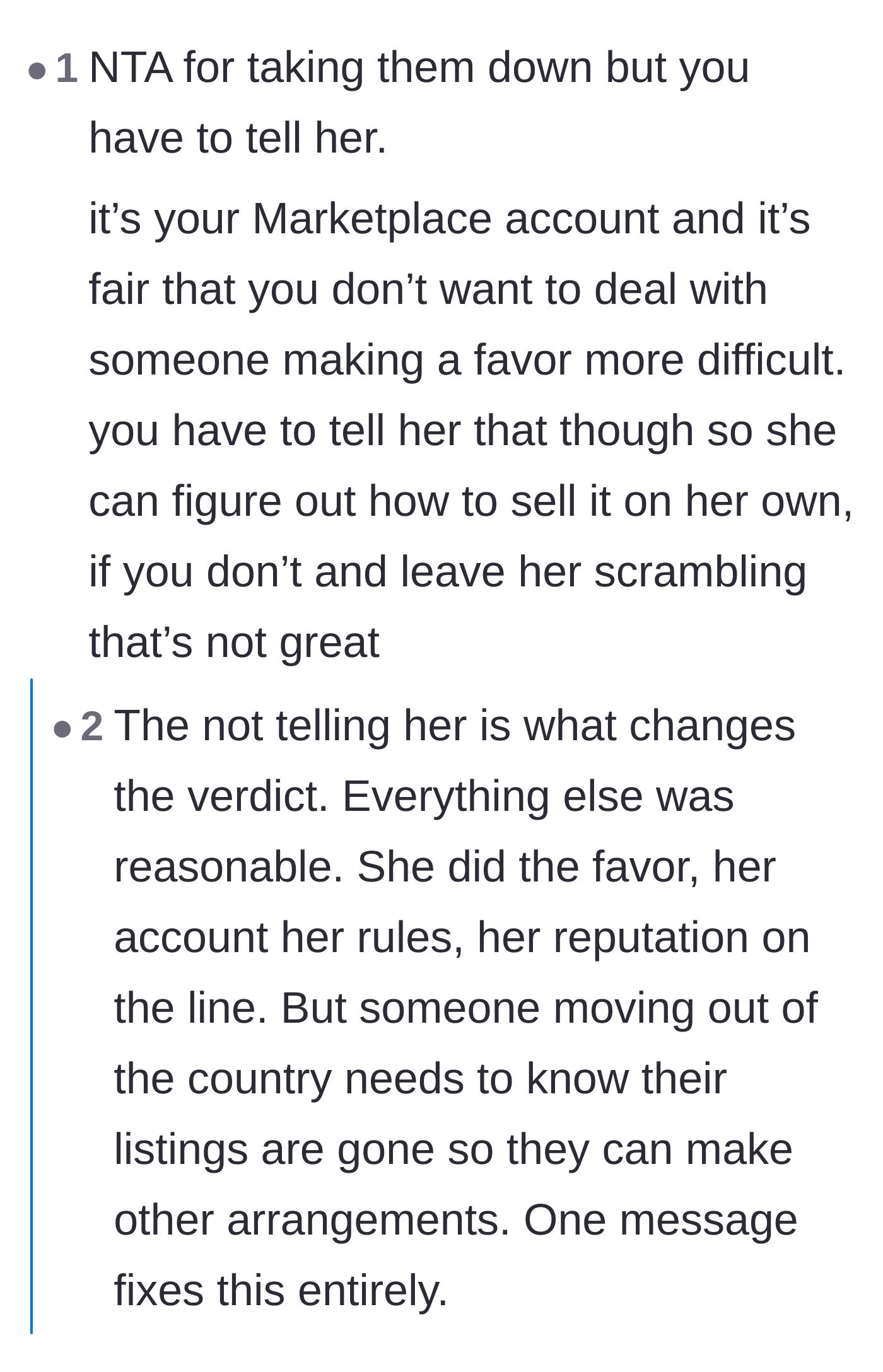 Comment thread 3 - Criticism of leaving a friend scrambling to sell their items right before an international move.
