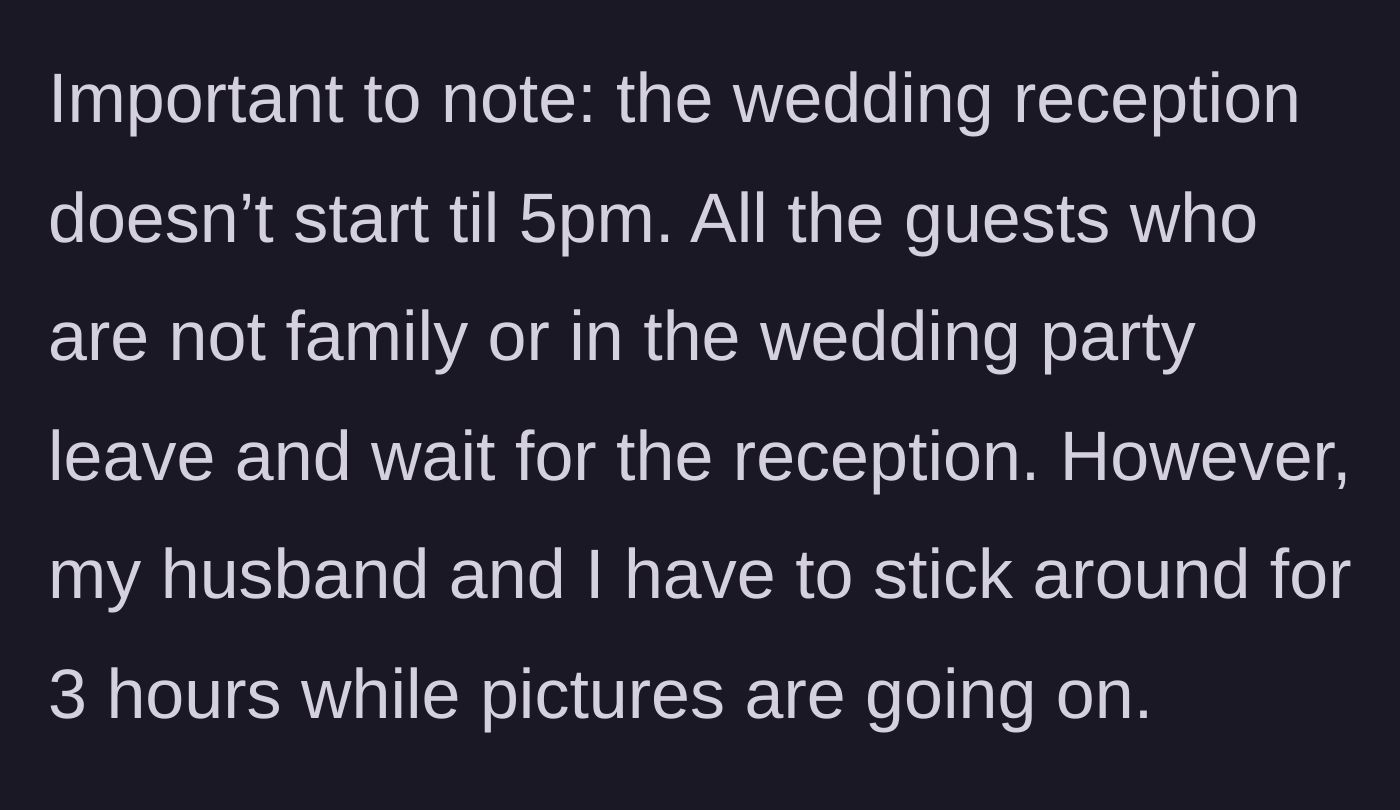 Story part 3 - The agonizing three-hour wait outside the church while the newlyweds take photos before the 5 PM reception.