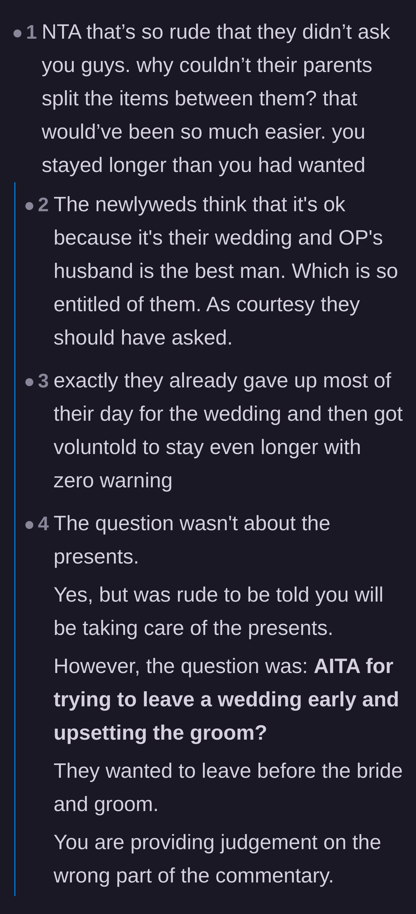 Comment thread 1 - A debate about whether the surprise gift duty was completely rude or just standard Best Man expectations.