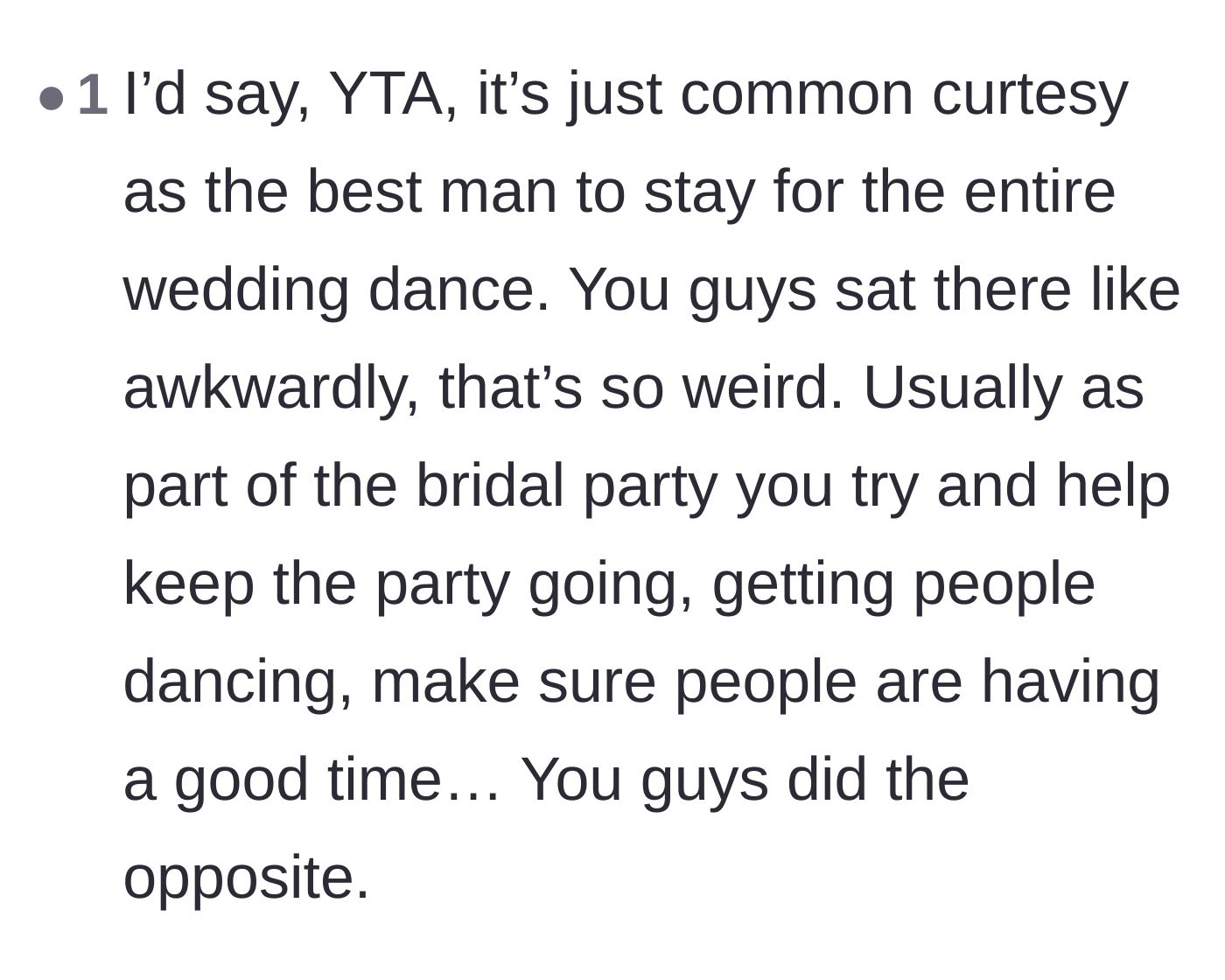 Comment thread 6 - Criticism of the couple for sitting awkwardly at the table and pouting instead of hyping up the dance floor.