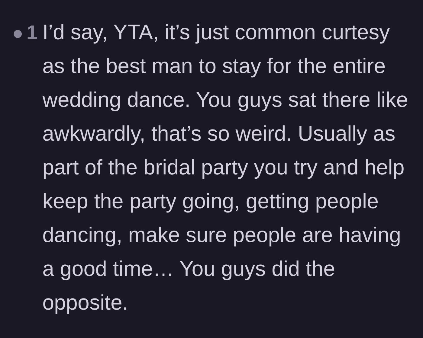 Comment thread 6 - Criticism of the couple for sitting awkwardly at the table and pouting instead of hyping up the dance floor.