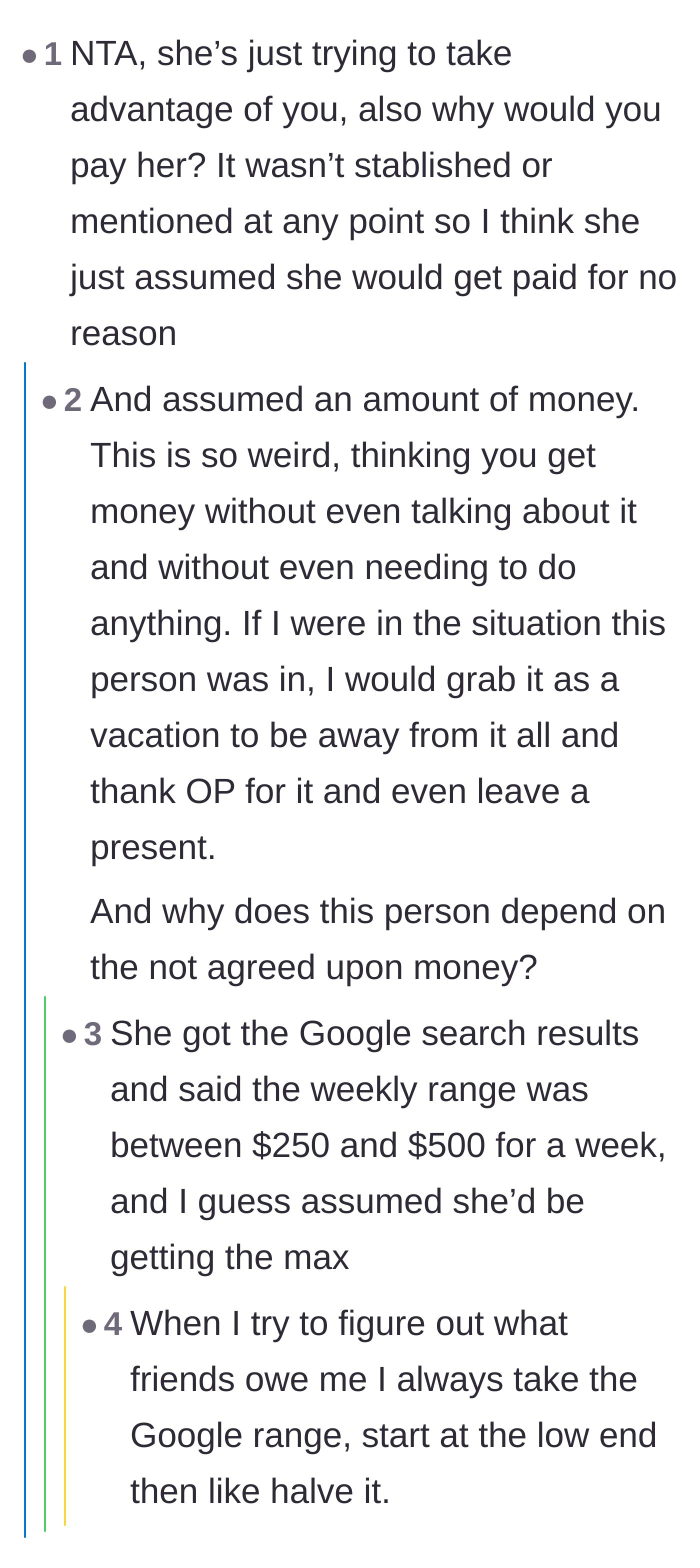 Comment thread 4 - Reactions to the author revealing Jen Googled house-sitting rates and demanded the maximum payout.