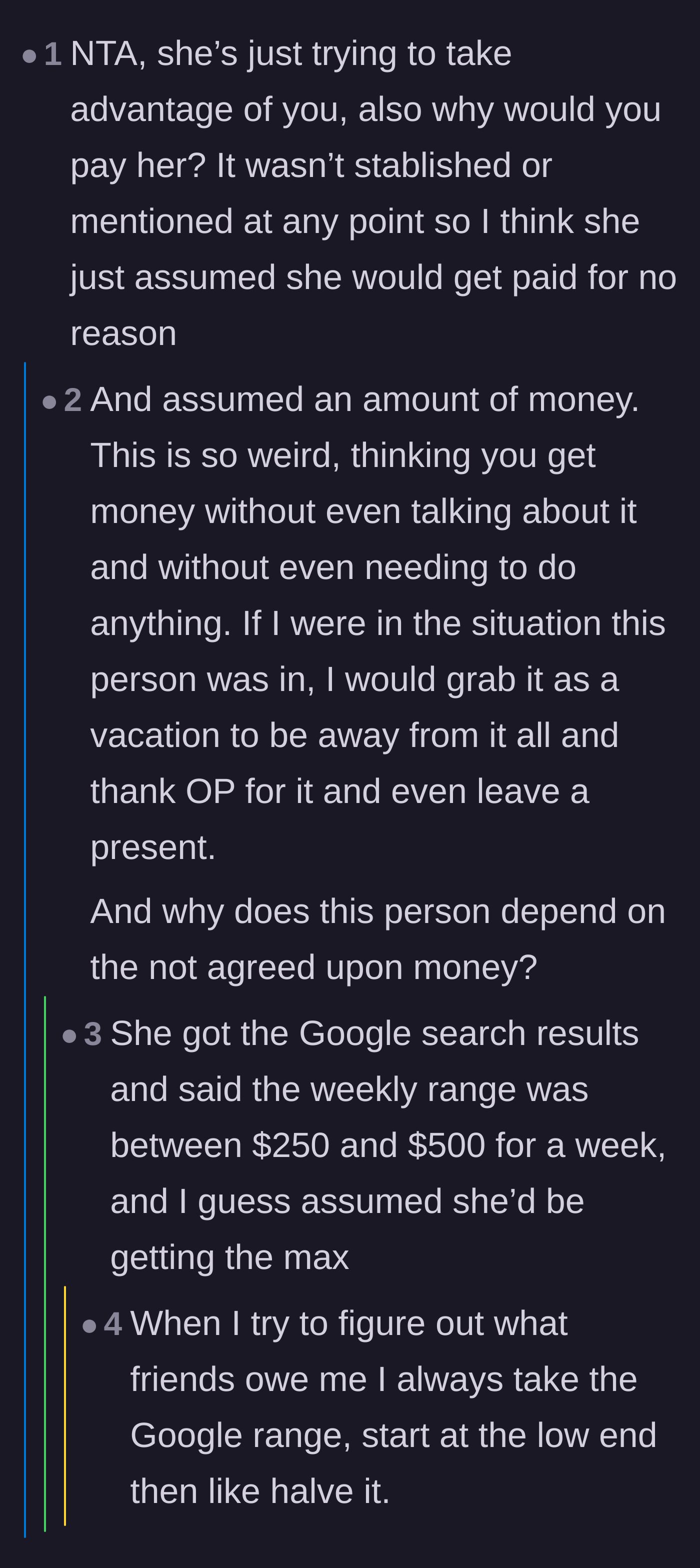 Comment thread 4 - Reactions to the author revealing Jen Googled house-sitting rates and demanded the maximum payout.